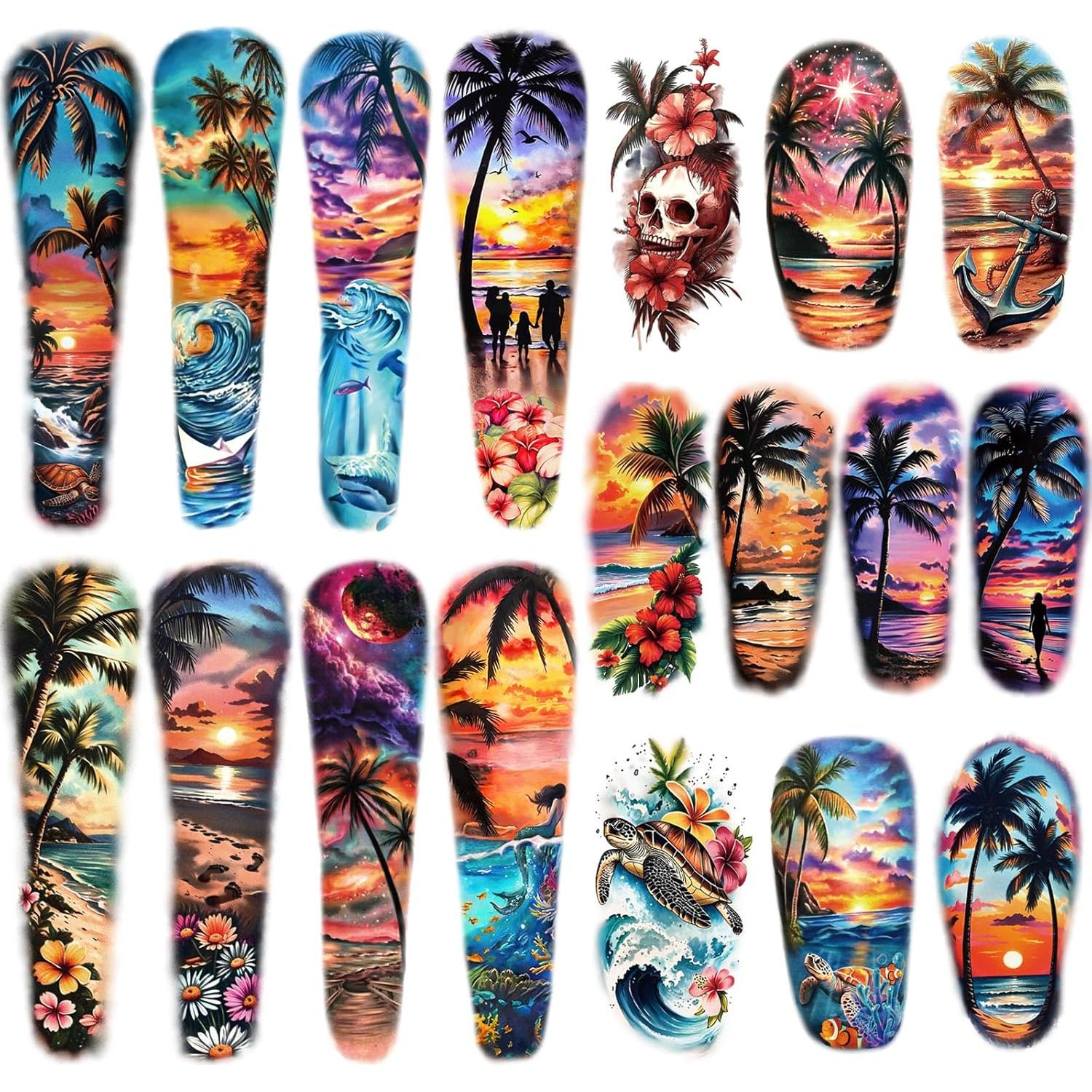 48 Tatuajes Temporales de Manga Completa Metuu - Diseños Tropicales