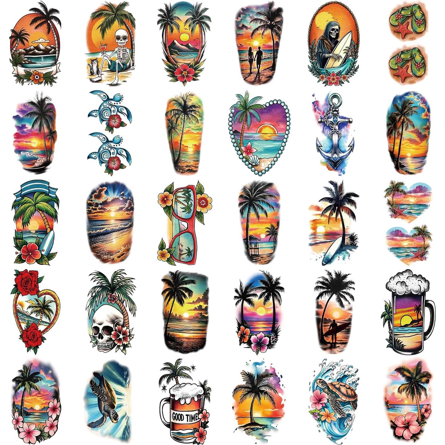 48 Tatuajes Temporales de Manga Completa Metuu - Diseños Tropicales