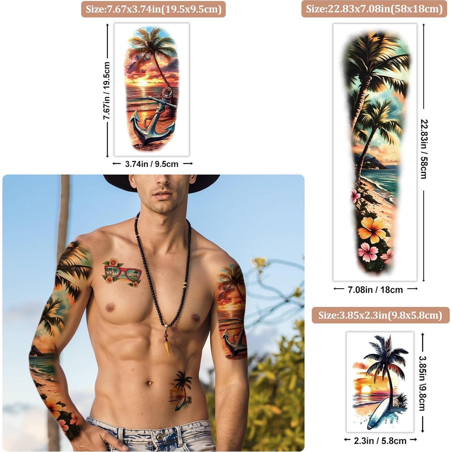 48 Tatuajes Temporales de Manga Completa Metuu - Diseños Tropicales