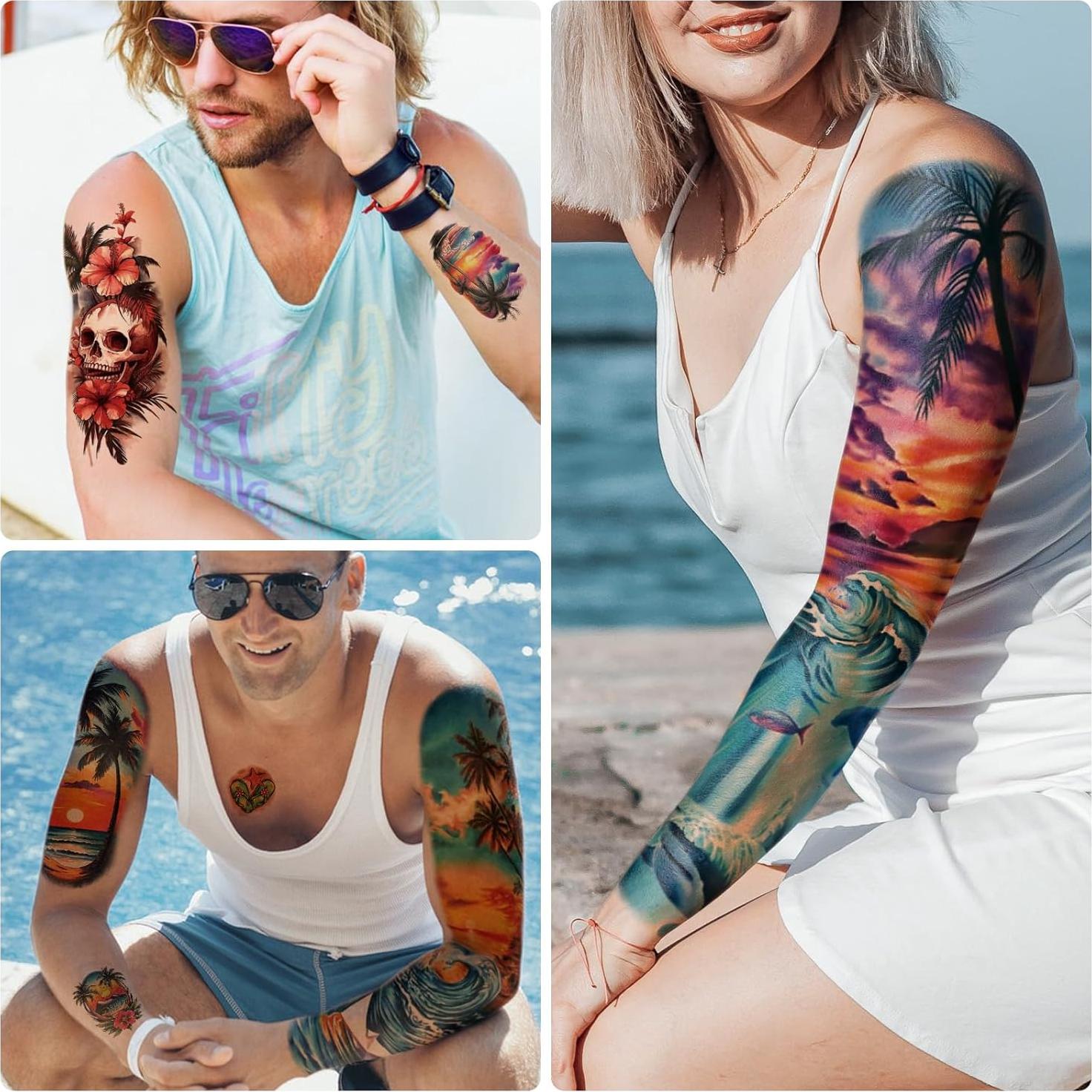 48 Tatuajes Temporales de Manga Completa Metuu - Diseños Tropicales