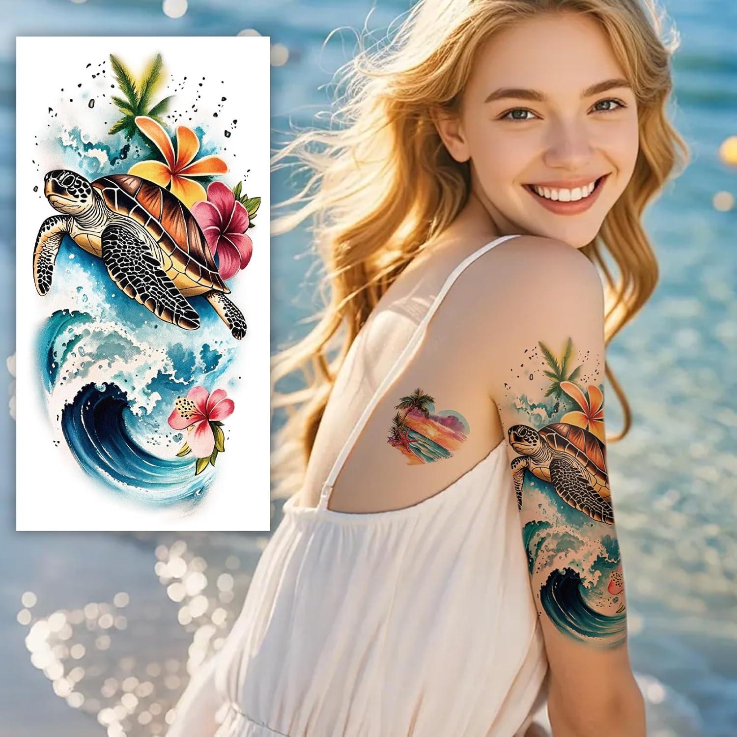 48 Tatuajes Temporales de Manga Completa Metuu - Diseños Tropicales