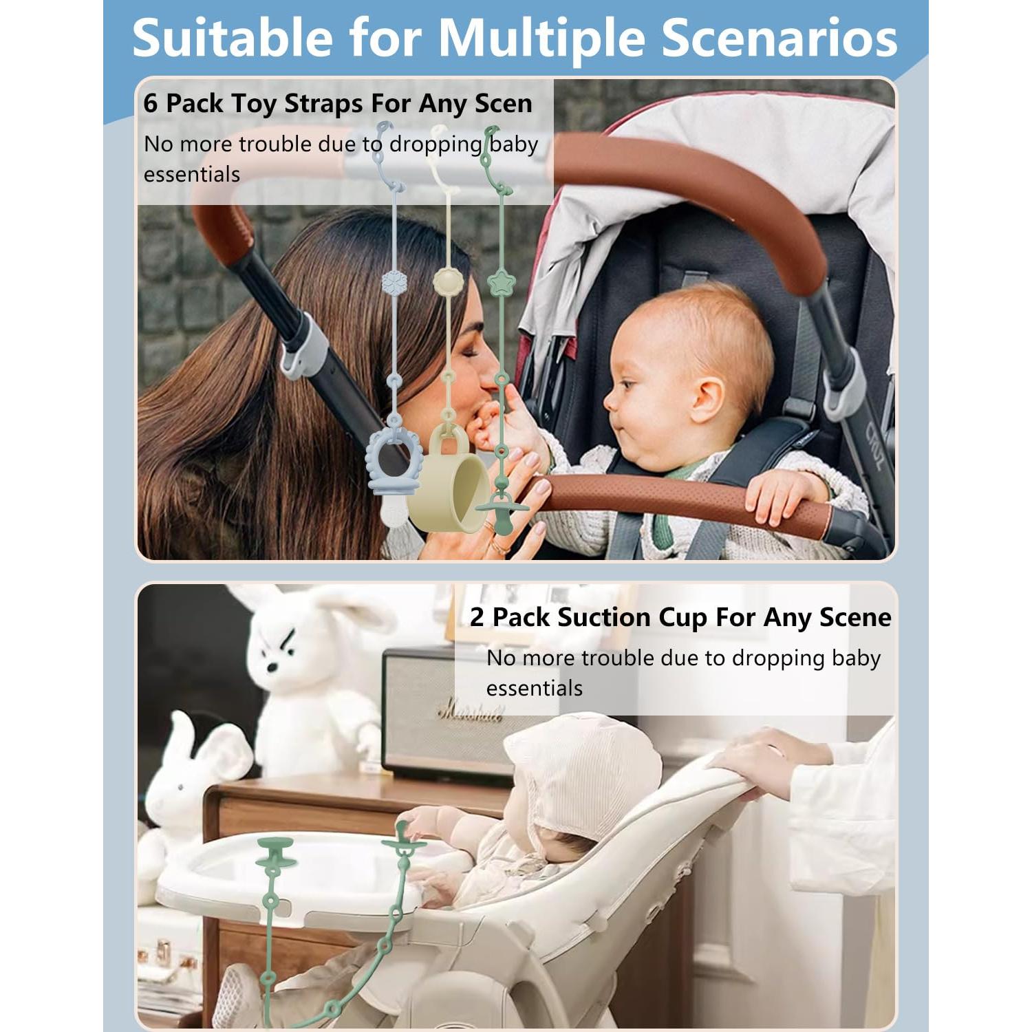 6 Correas de Silicona para Juguetes Bebés con Ventosas