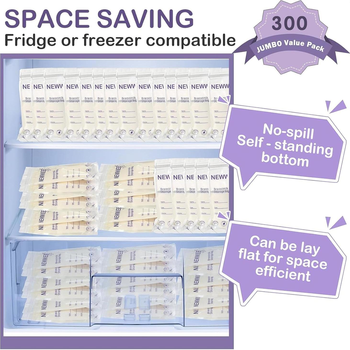 Bolsas de Almacenamiento de Leche Materna Newwiee 300 piezas 240 ml Morado