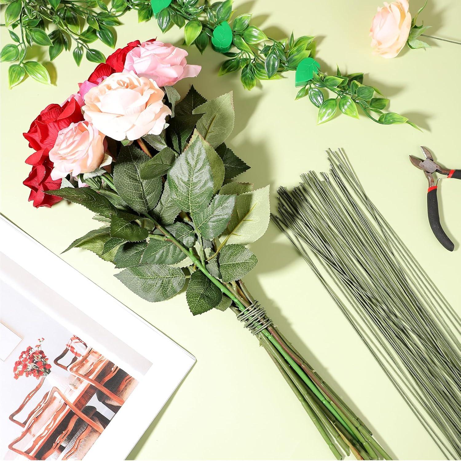 Paquete de 100 Alambres Florales Prudiut Verde 36 cm 1.2 mm