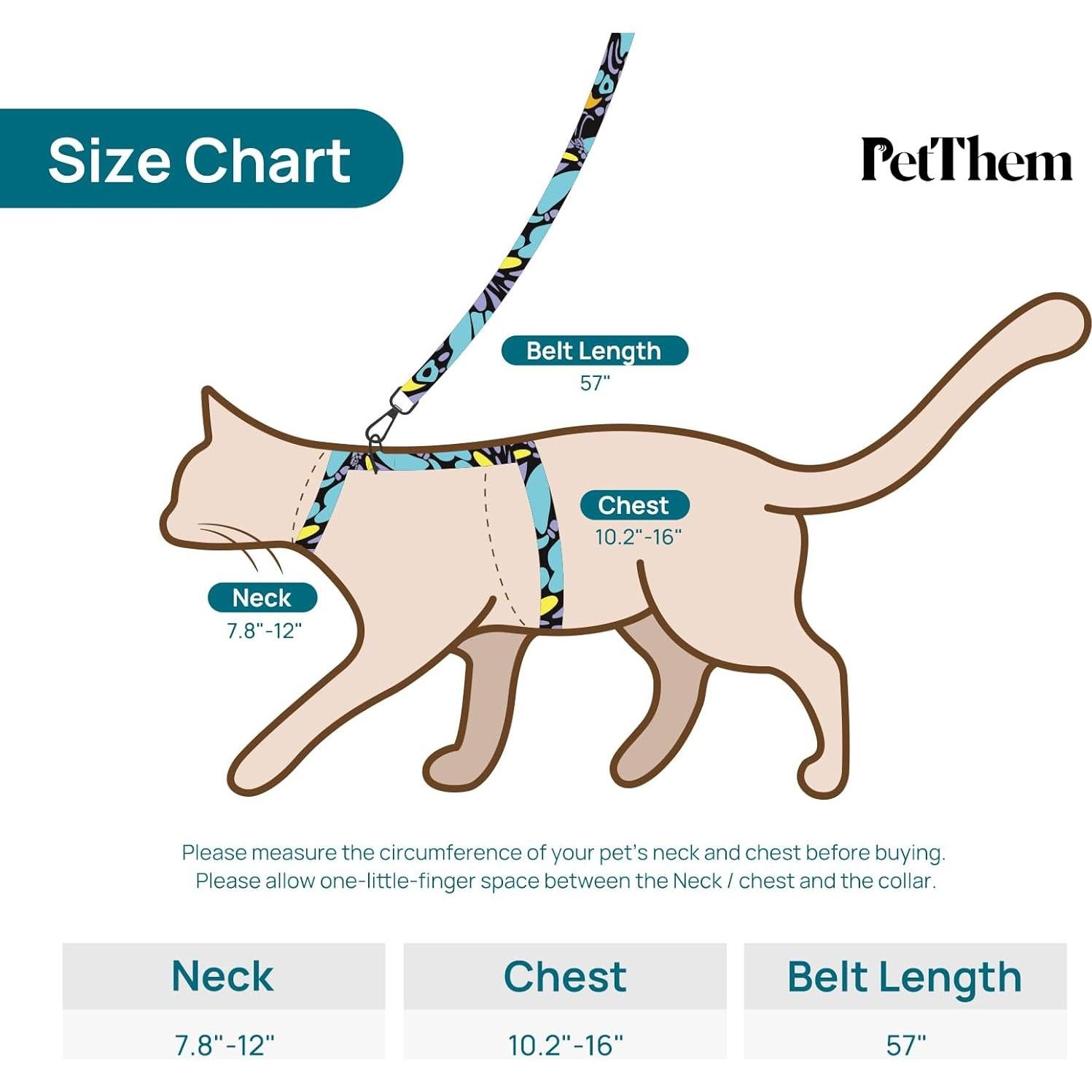 Arnés y Correa para Gato PetThem Ajustable a Prueba de Escape
