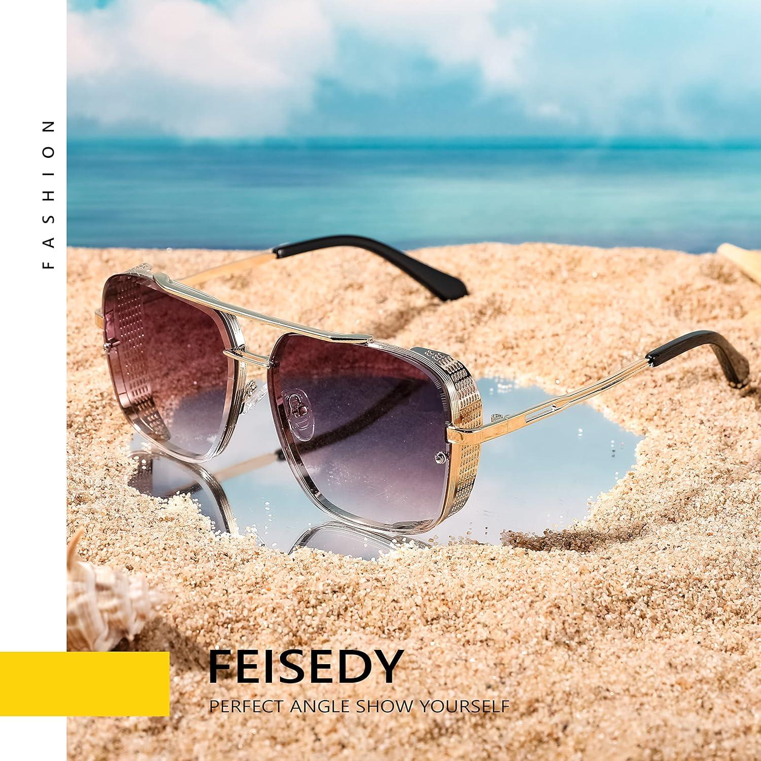 Gafas de sol FEISEDY steampunk cuadradas UV400 para hombres y mujeres