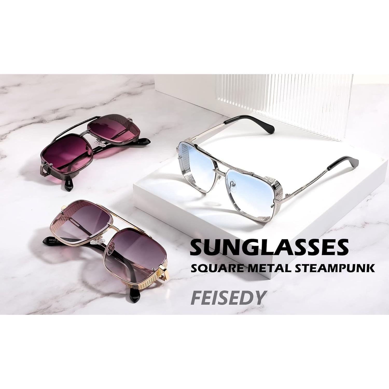 Gafas de sol FEISEDY steampunk cuadradas UV400 para hombres y mujeres