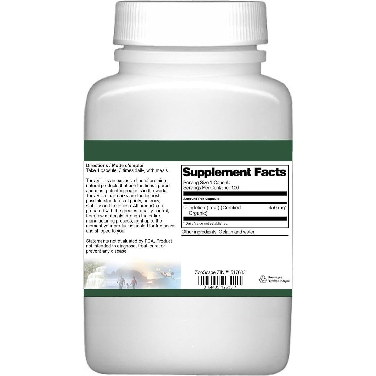 Cápsulas de Diente de León Orgánico TerraVita 450 mg - 100 Unidades