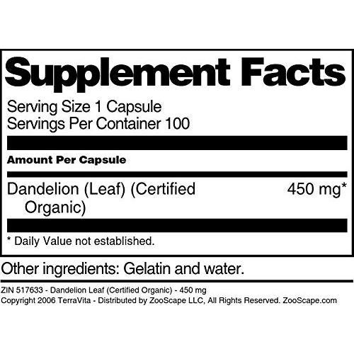 Cápsulas de Diente de León Orgánico TerraVita 450 mg - 100 Unidades