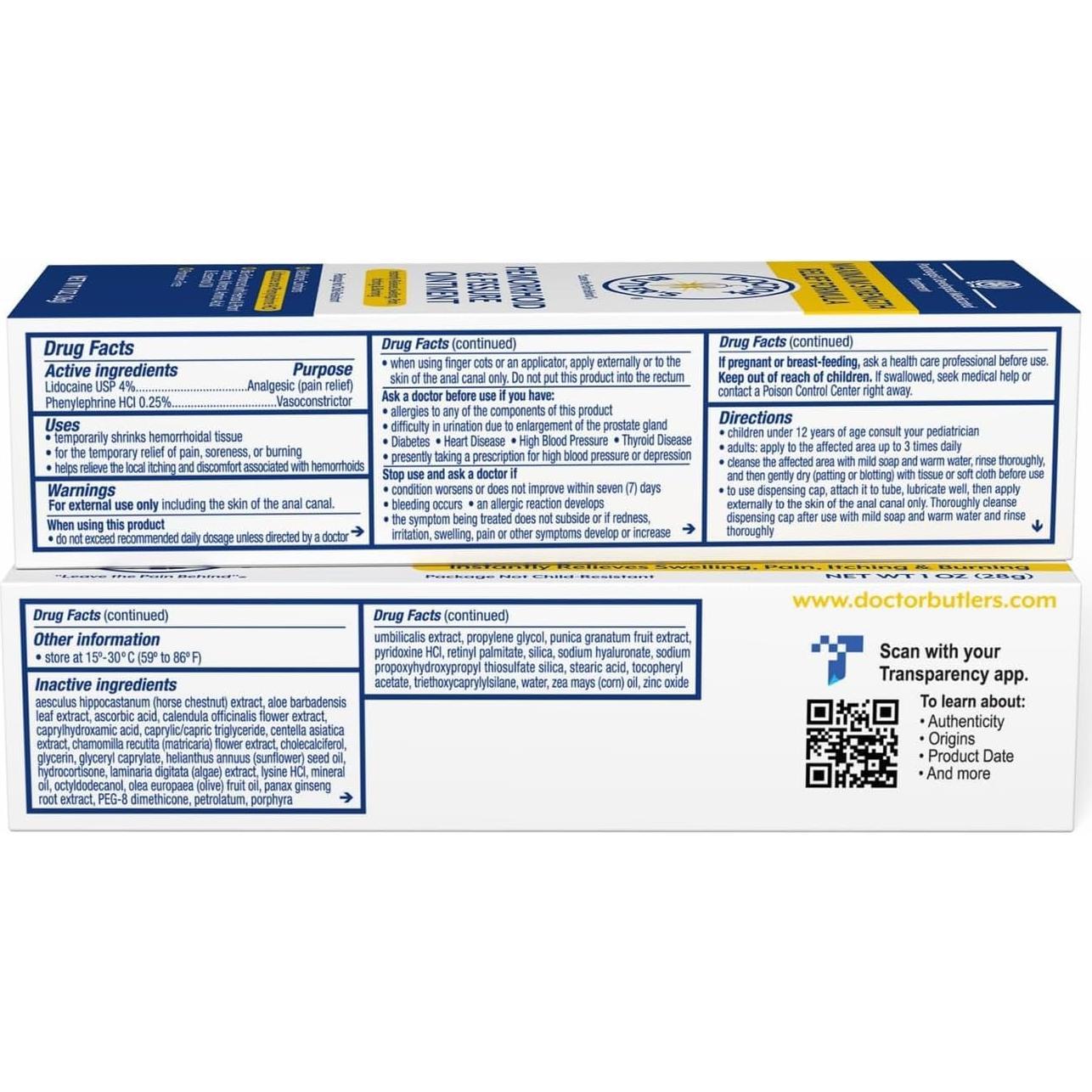 Ungüento para Hemorroides Doctor Butler 28.35 g - Alivio Rápido