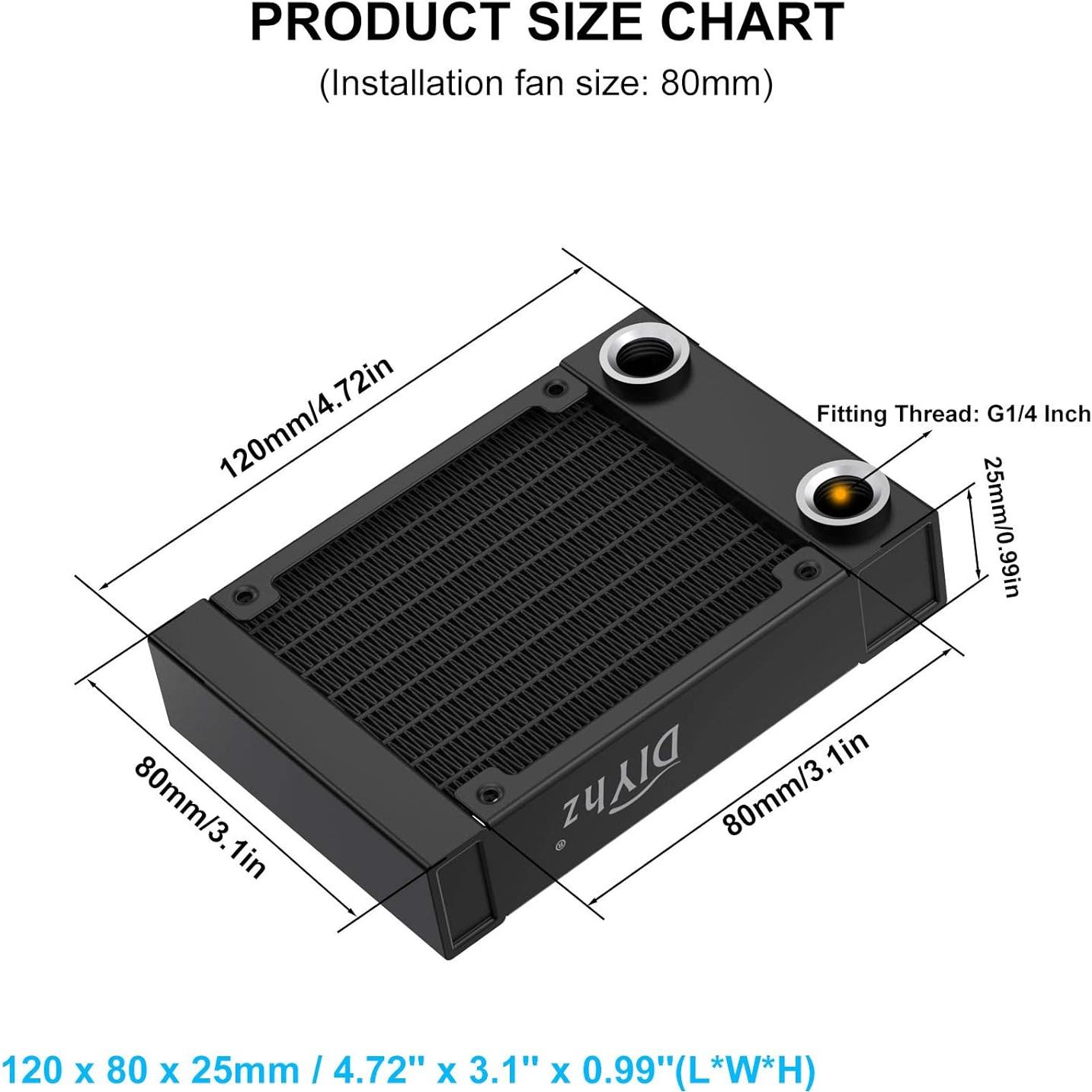 Radiador de Refrigeración por Agua DIYhz 80mm Aluminio Negro