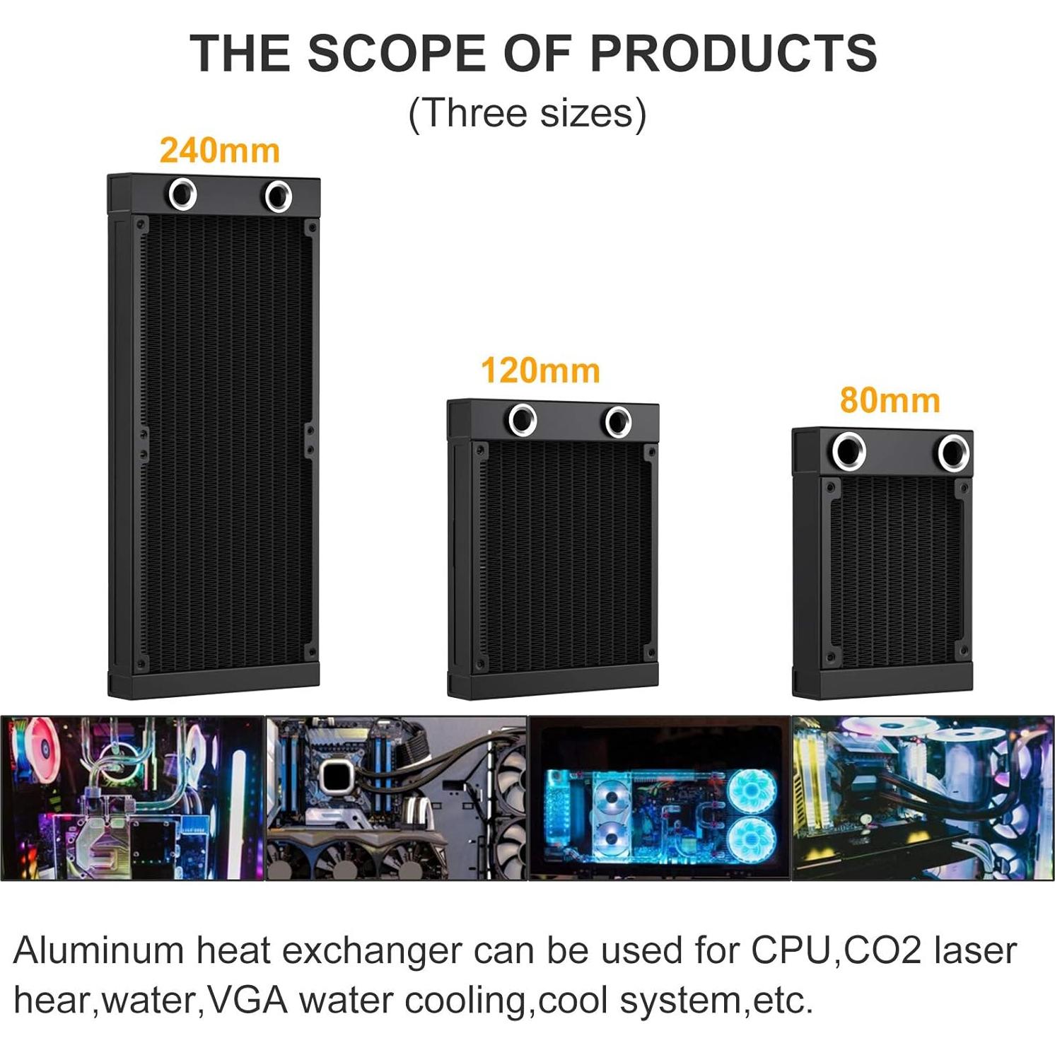 Radiador de Refrigeración por Agua DIYhz 80mm Aluminio Negro