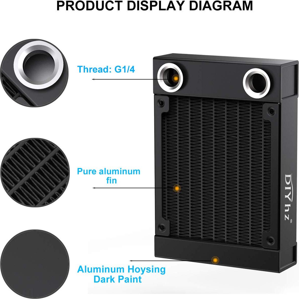 Radiador de Refrigeración por Agua DIYhz 80mm Aluminio Negro