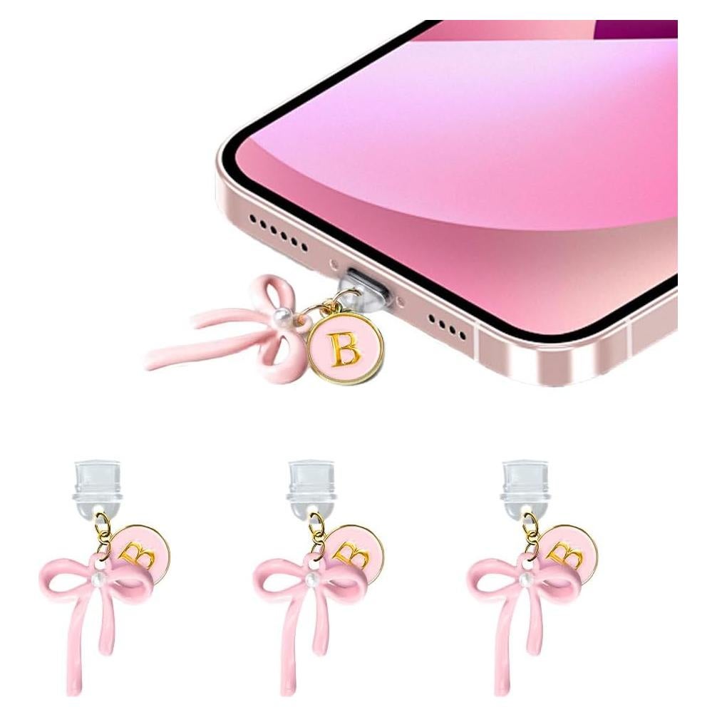 3 Tapones de Polvo USB C EJU con Lazo Rosa para iPhone 15/16/17