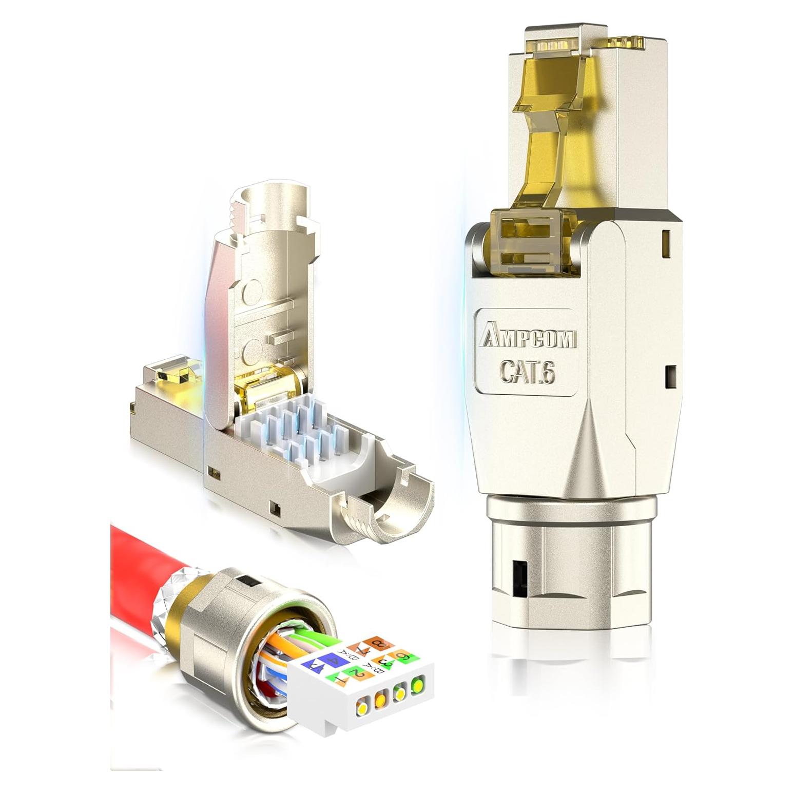 Conector RJ45 AMPCOM STP CAT6 sin herramientas - Paquete de 6