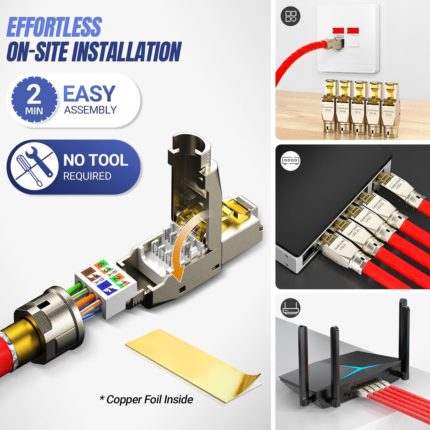 Conector RJ45 AMPCOM STP CAT6 sin herramientas - Paquete de 6