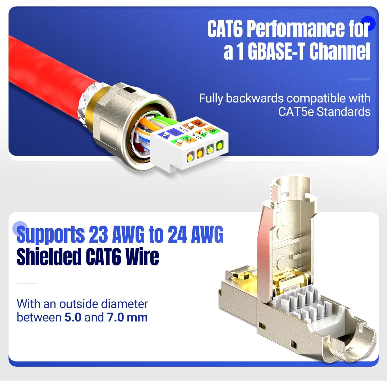 Conector RJ45 AMPCOM STP CAT6 sin herramientas - Paquete de 6