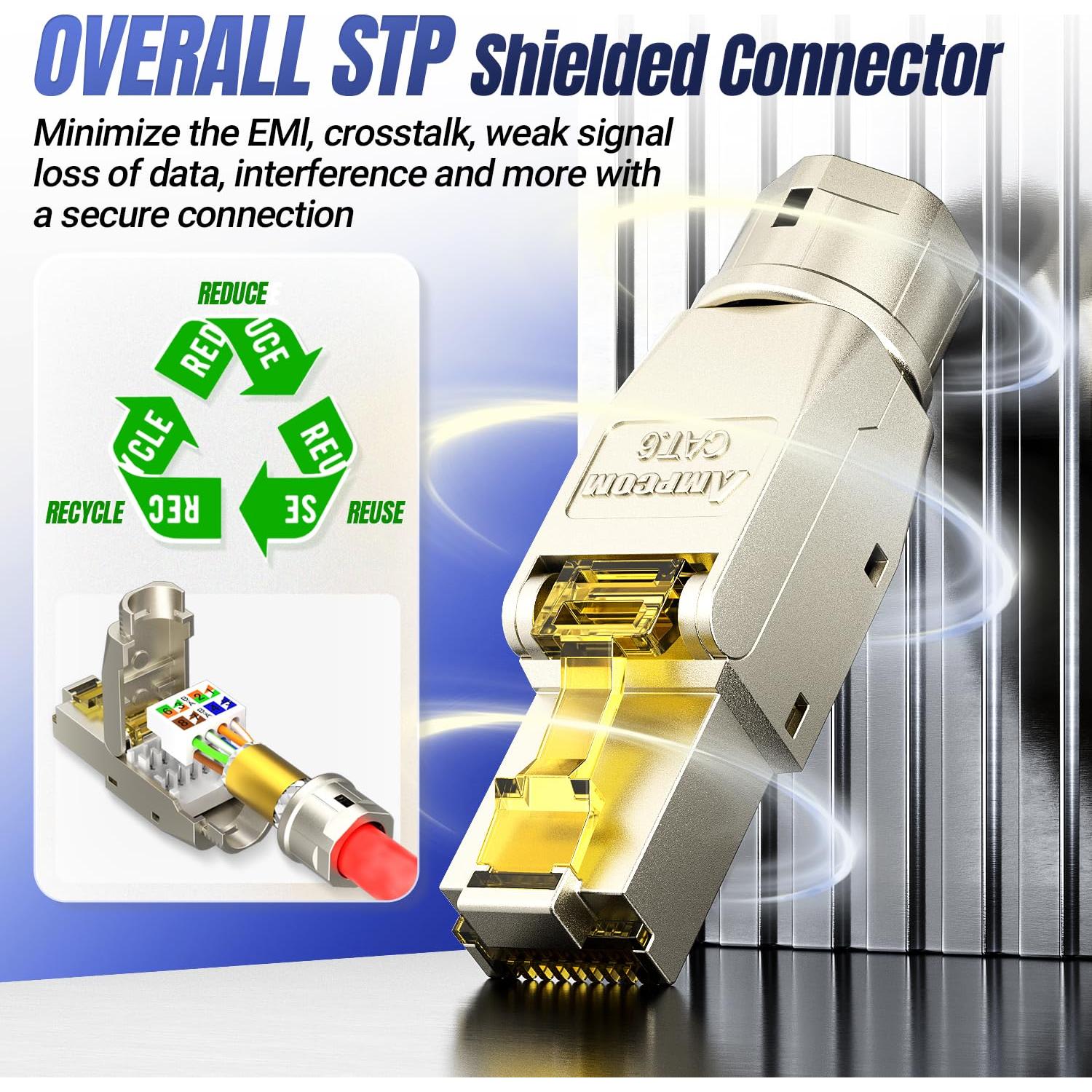 Conector RJ45 AMPCOM STP CAT6 sin herramientas - Paquete de 6
