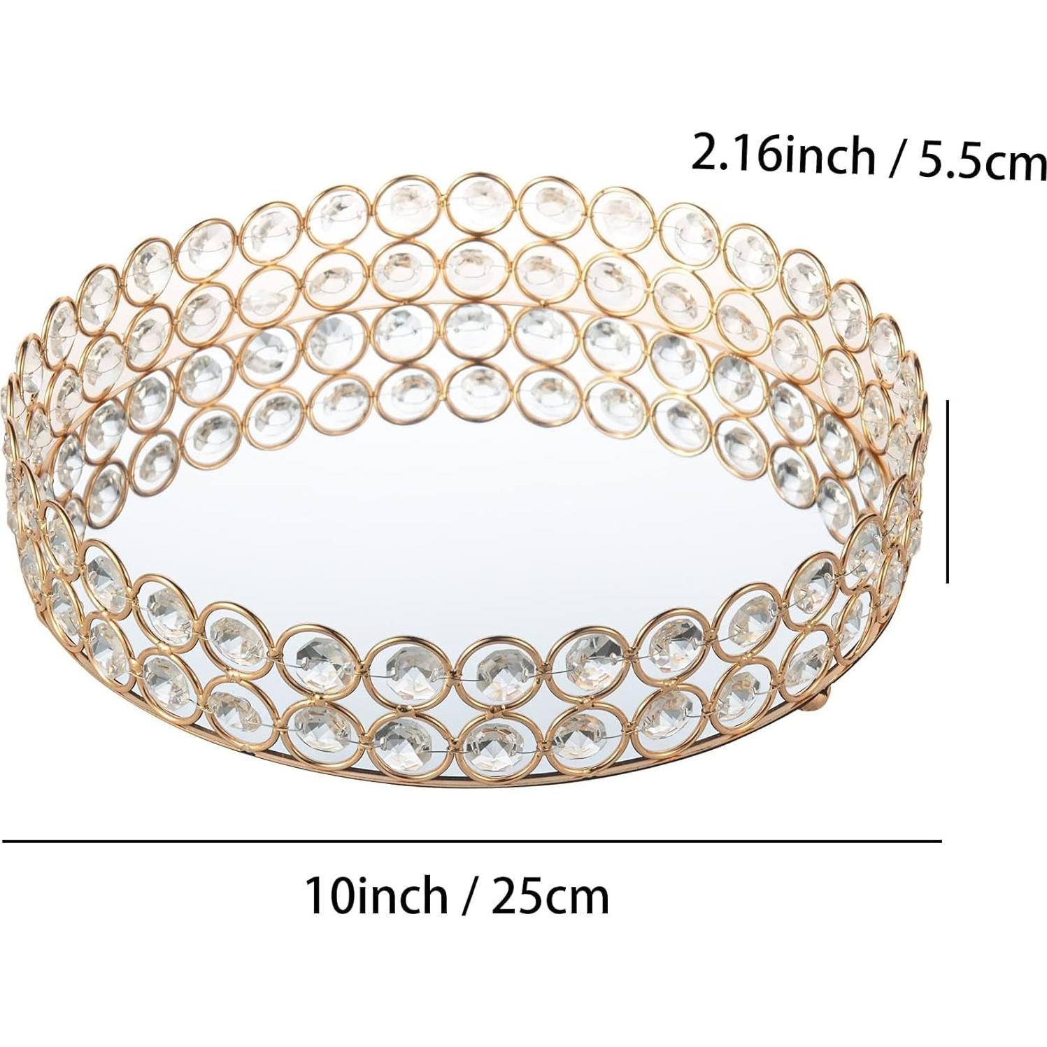 Bandeja de Maquillaje Feyarl de Cristal Redonda 25 cm Dorada