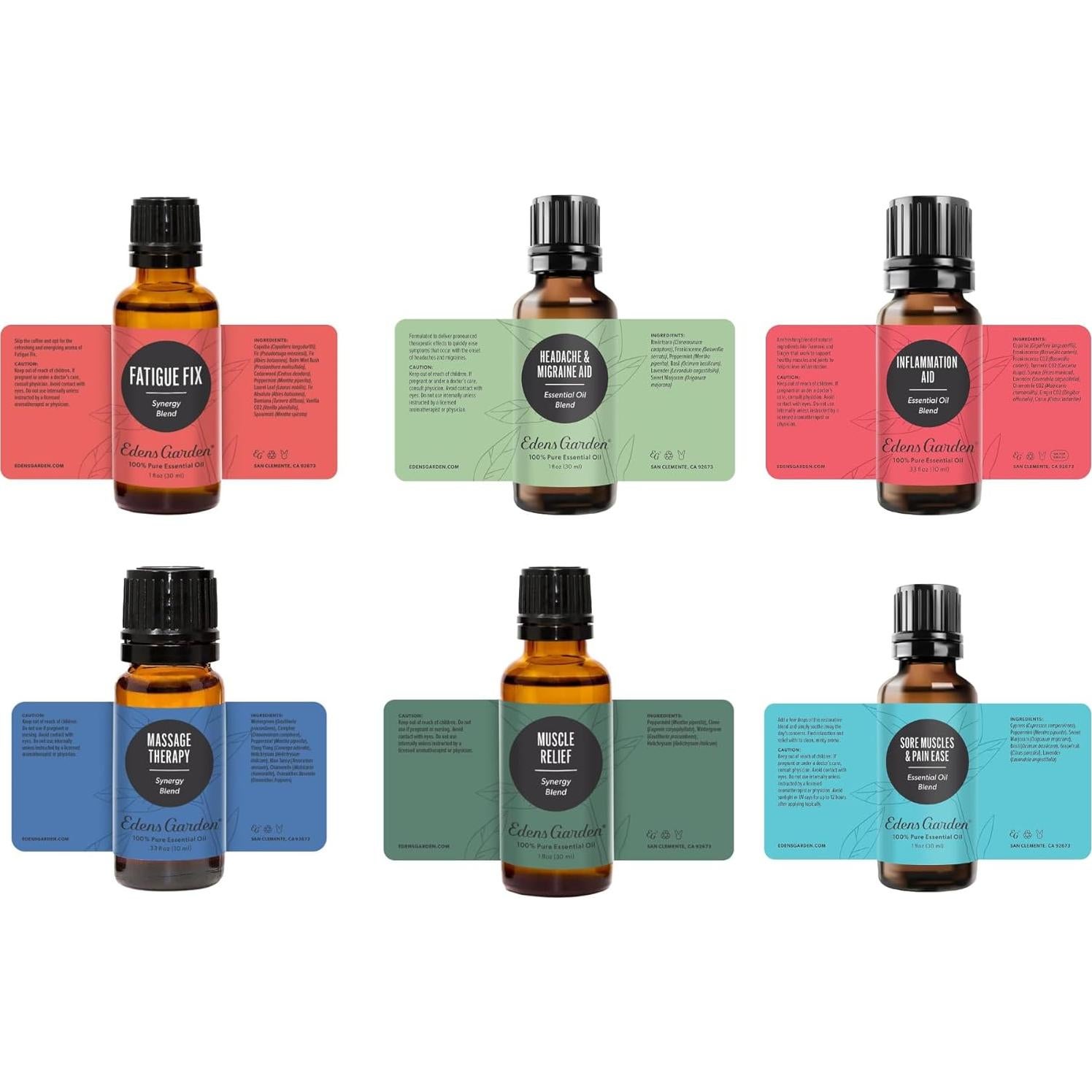 Set de Aceites Esenciales Edens Garden 10 ml - Alivio Muscular y Relajación