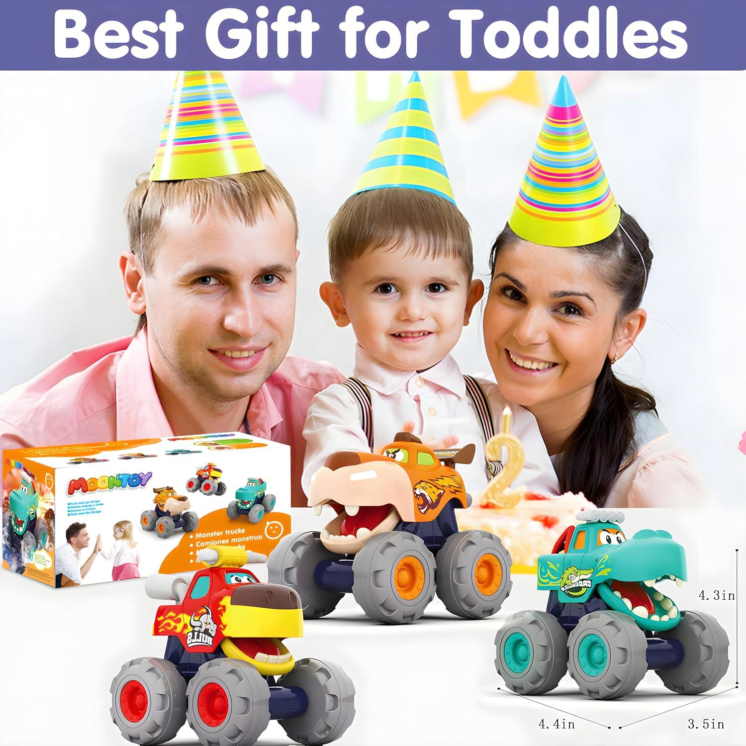 Coches de Juguete MOONTOY 3 Camiones Monstruo para Niños 1-3 Años