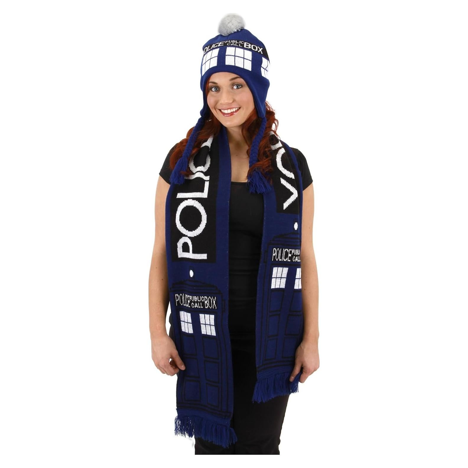 Bufanda de punto Elope TARDIS azul 100% acrílico con borlas