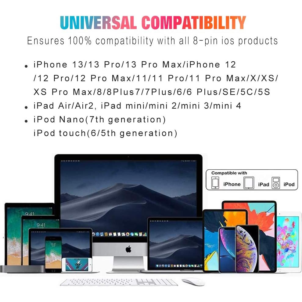 Cargador Lightning Exeric - Paquete de 3 Cables 1.83m Rápidos