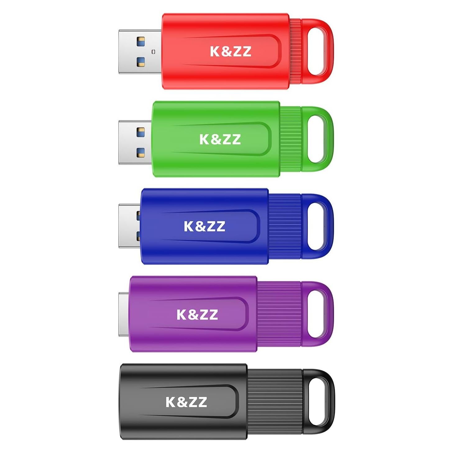 K&ZZ 32GB USB 3.0 Flash Drive Retráctil Multicolor - 5 Piezas