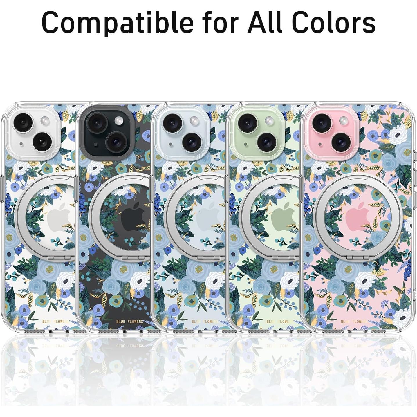 Funda para iPhone 13 FEWGEY Floral Azul con Soporte Magnético 360°