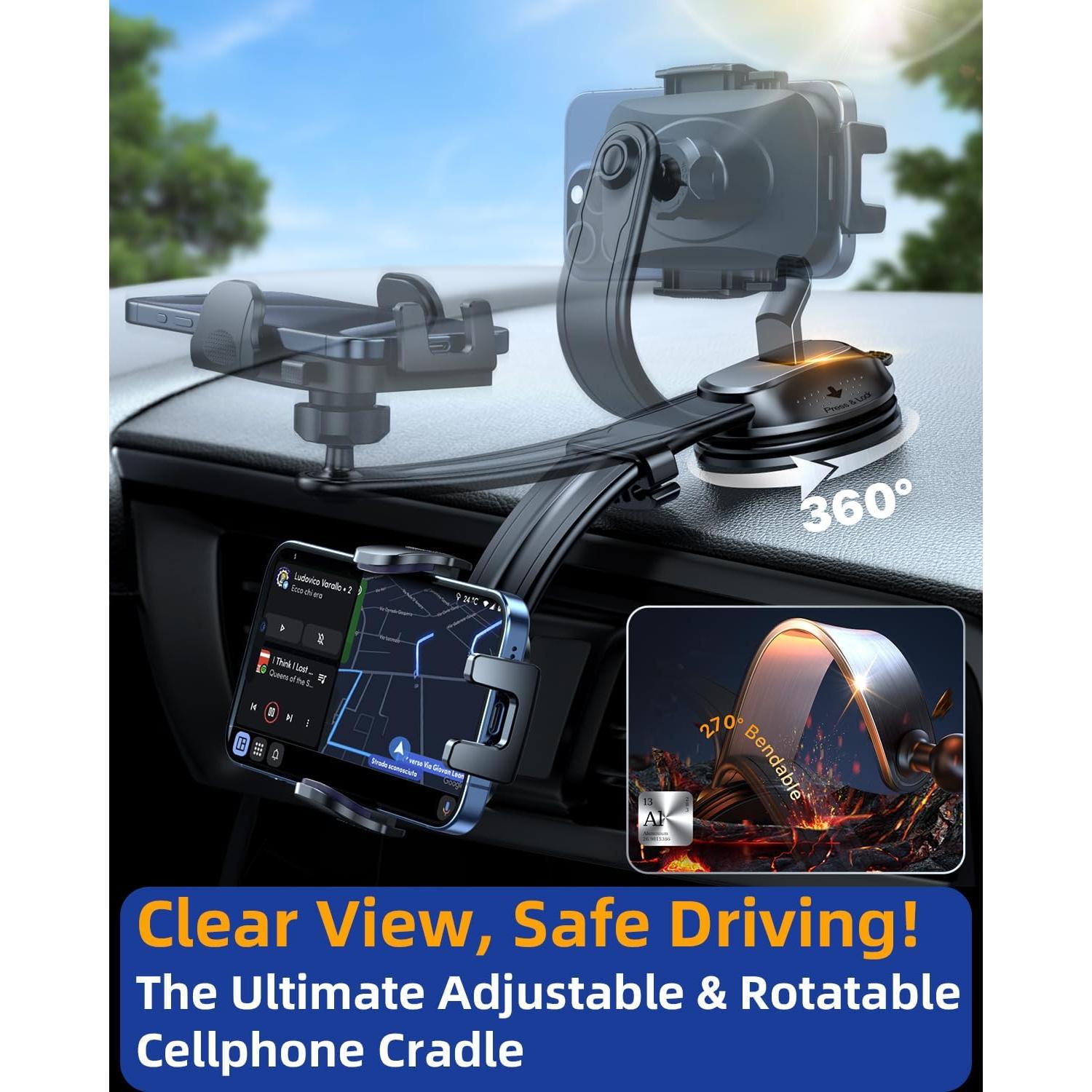 Soporte de Teléfono para Auto YRU 2025 Negro Ajustable 360°