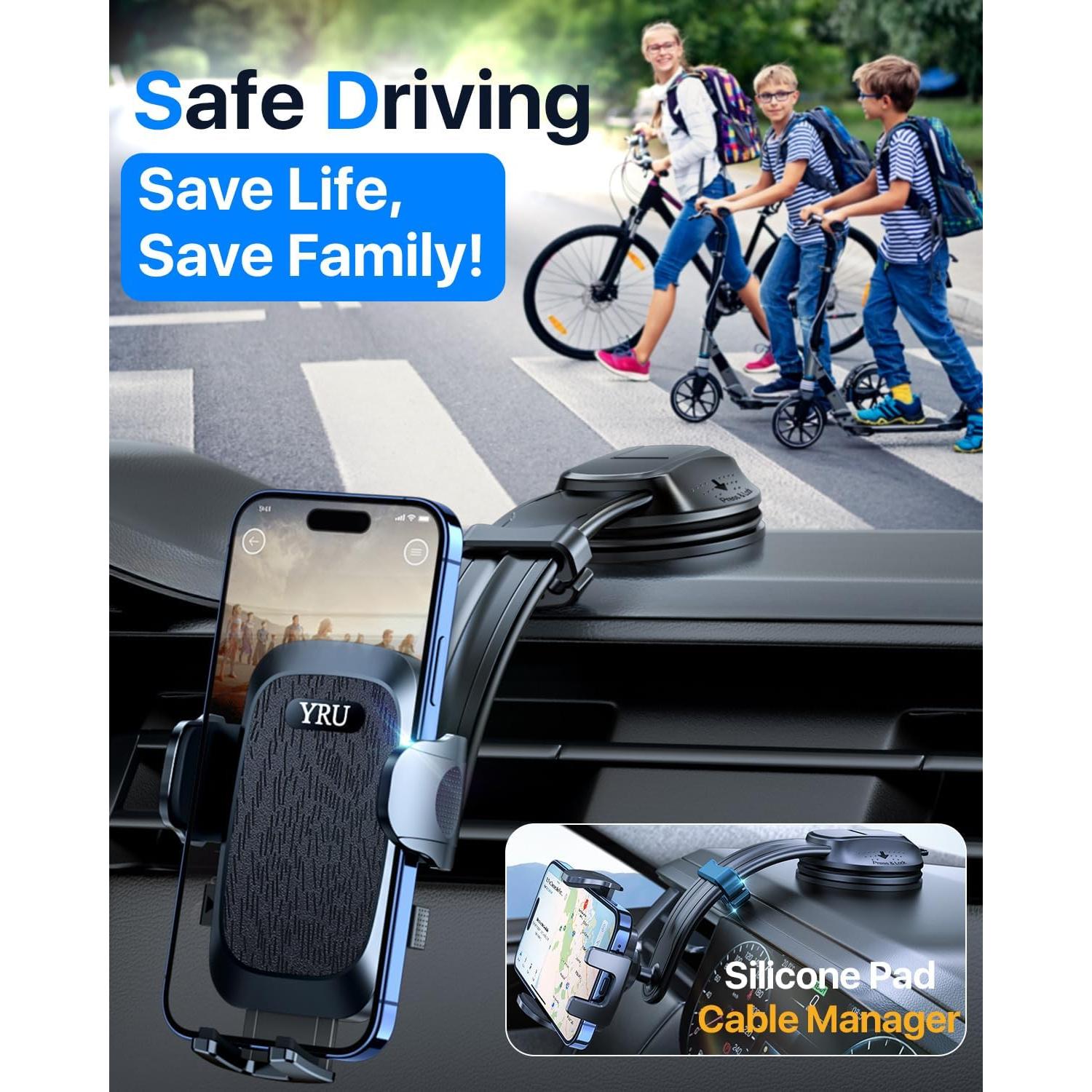 Soporte de Teléfono para Auto YRU 2025 Negro Ajustable 360°