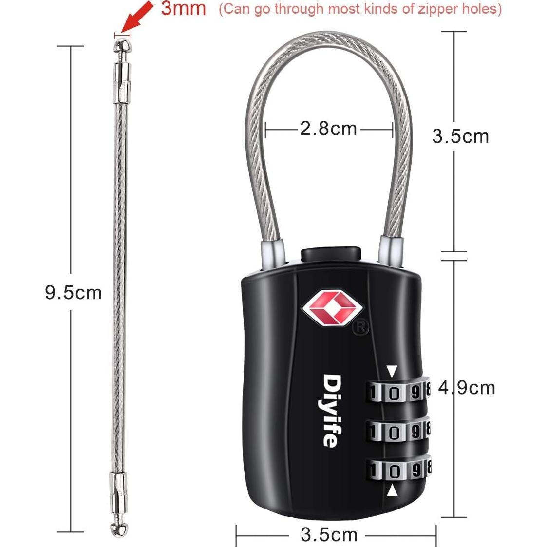 Candados de Equipaje TSA Diyife 2 Pcs Combinación 3 Dígitos