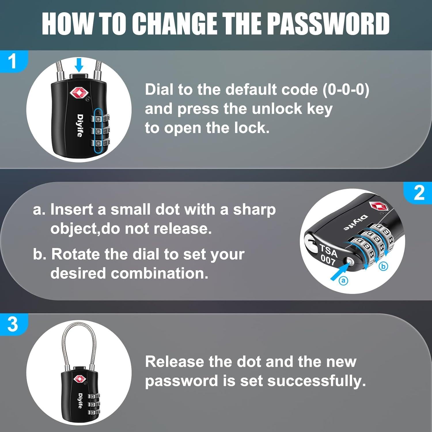 Candados de Equipaje TSA Diyife 2 Pcs Combinación 3 Dígitos