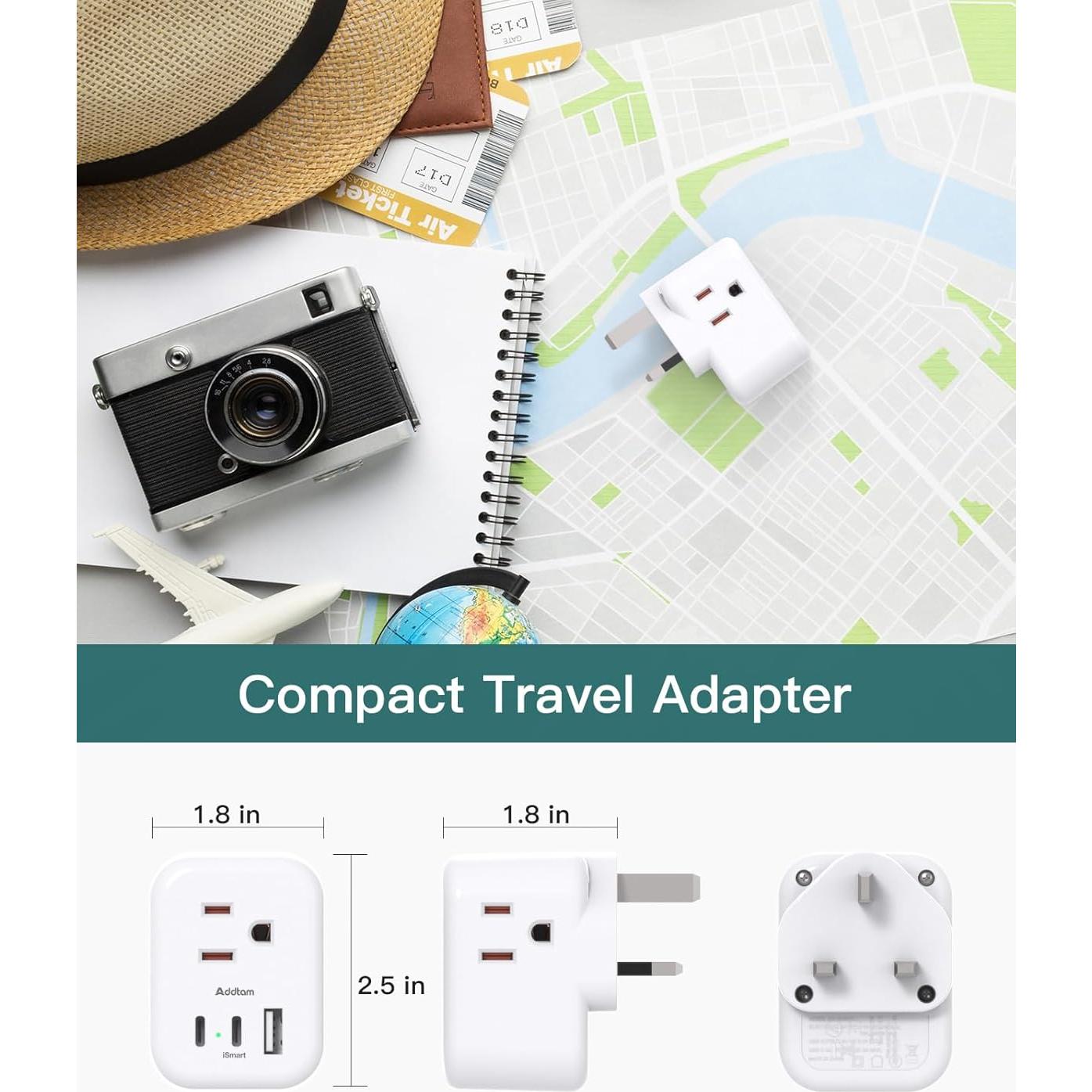 Adaptador de Enchufe Tipo G Addtam 3 Salidas 3 Puertos USB