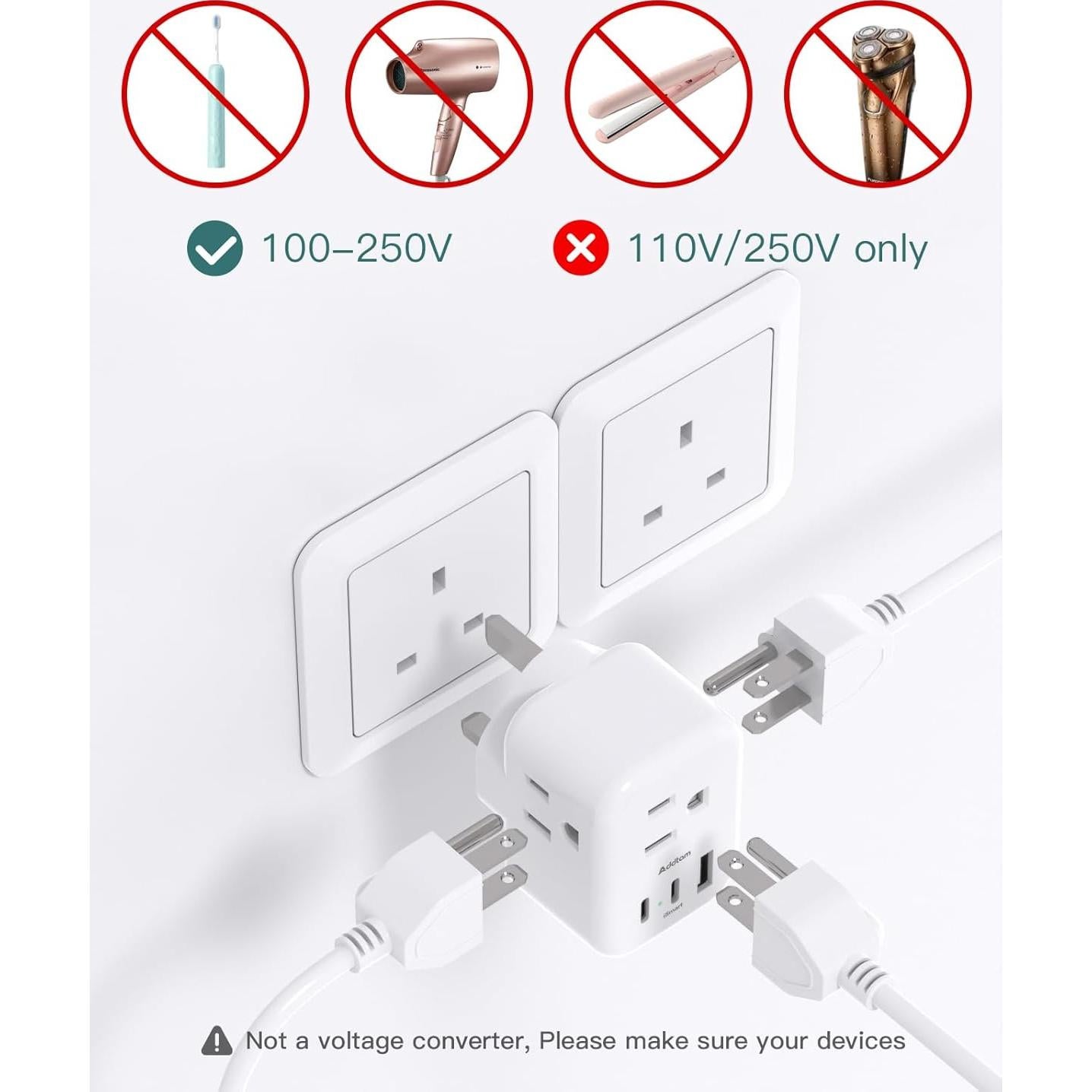 Adaptador de Enchufe Tipo G Addtam 3 Salidas 3 Puertos USB