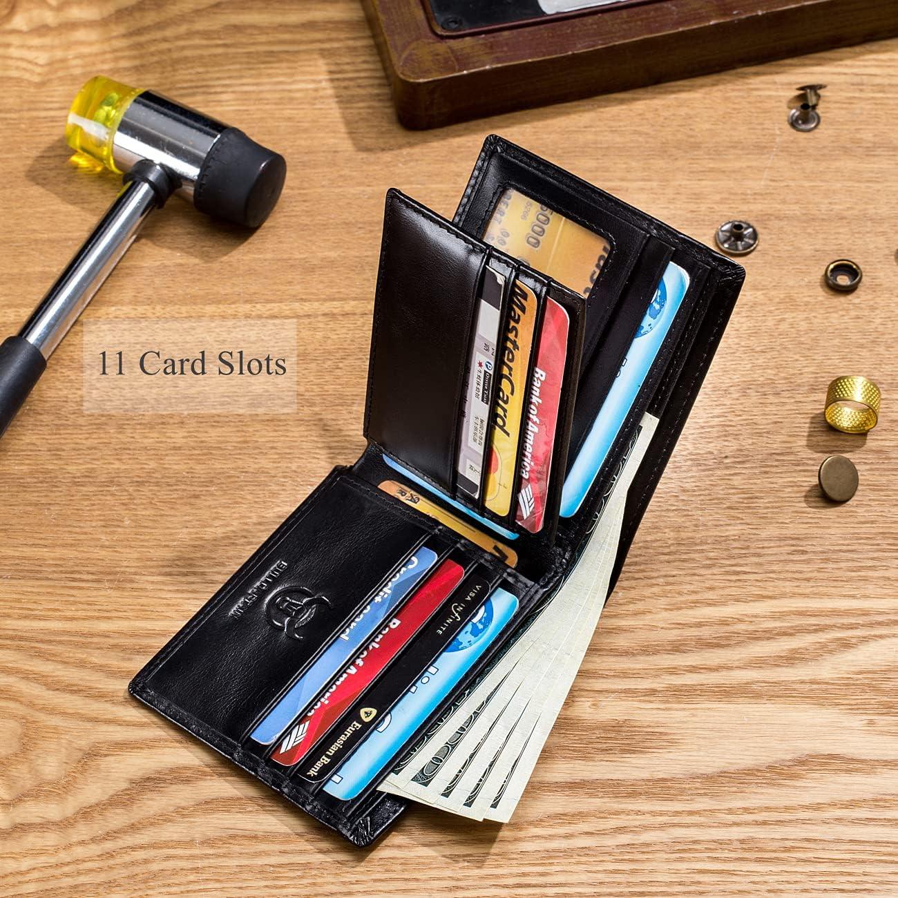 Cartera BULLCAPTAIN RFID de Cuero Genuino para Hombre - Negro