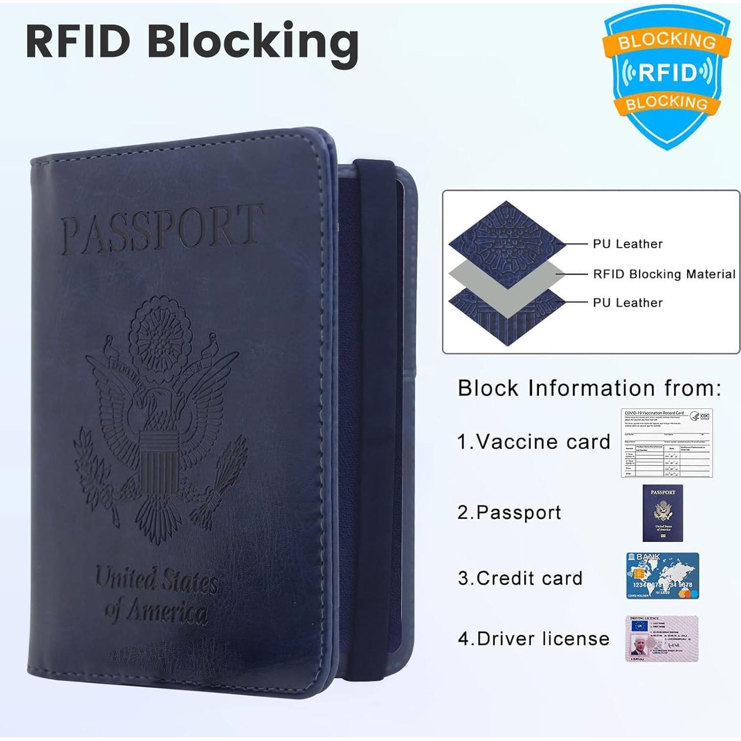 Funda de Pasaporte de Cuero YIXXI con Bloqueo RFID Azul