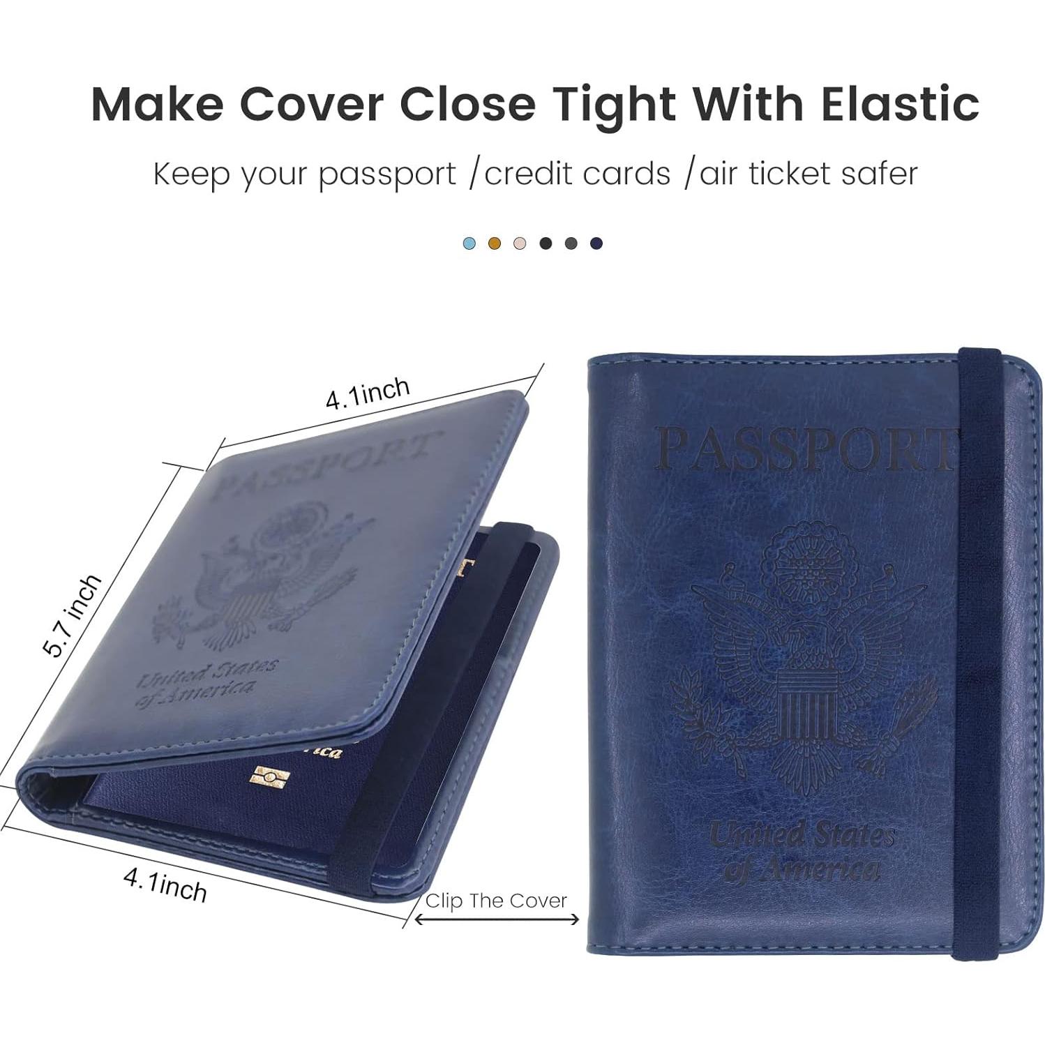 Funda de Pasaporte de Cuero YIXXI con Bloqueo RFID Azul