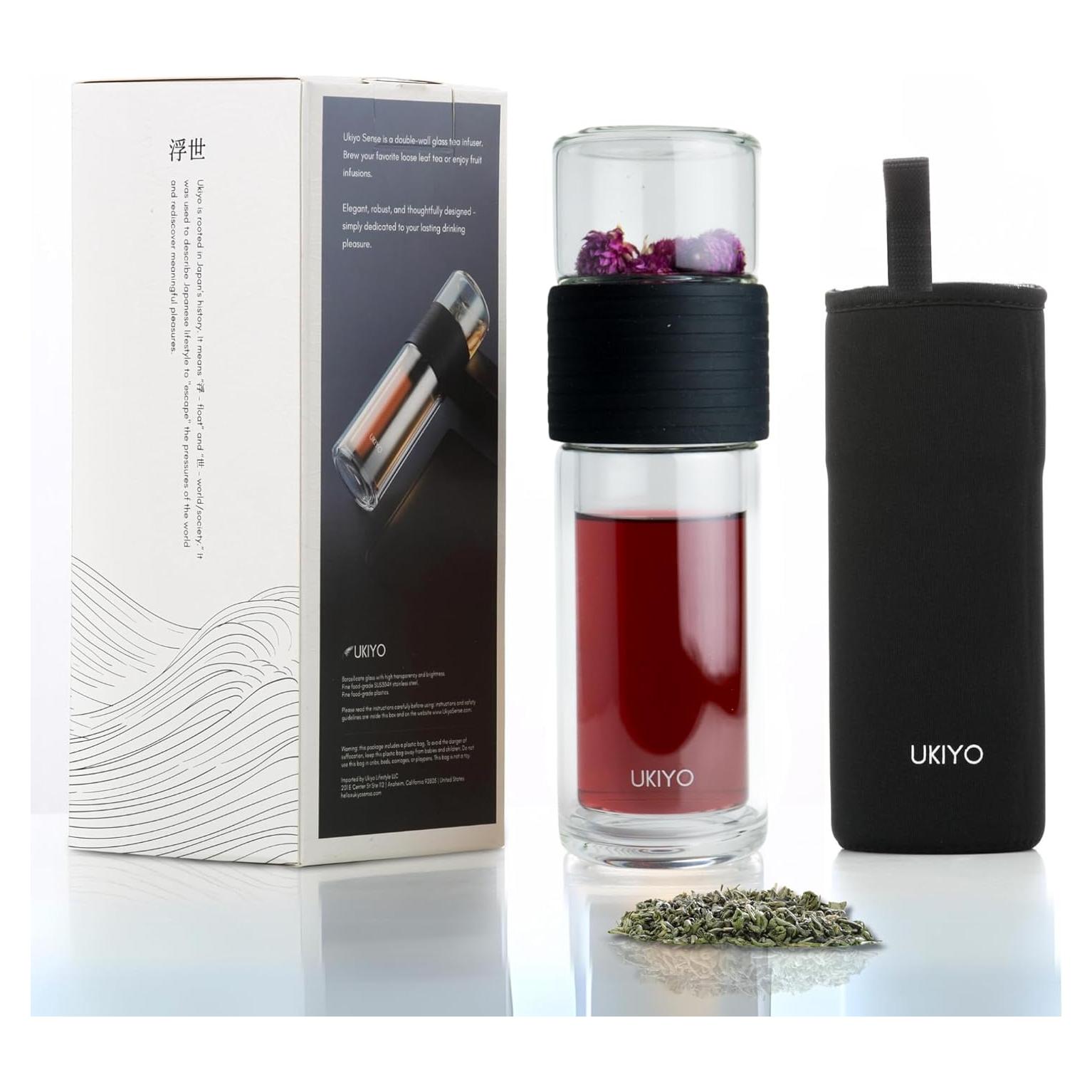 Botella Infusora de Té Ukiyo Sense 248 ml Doble Pared Negra