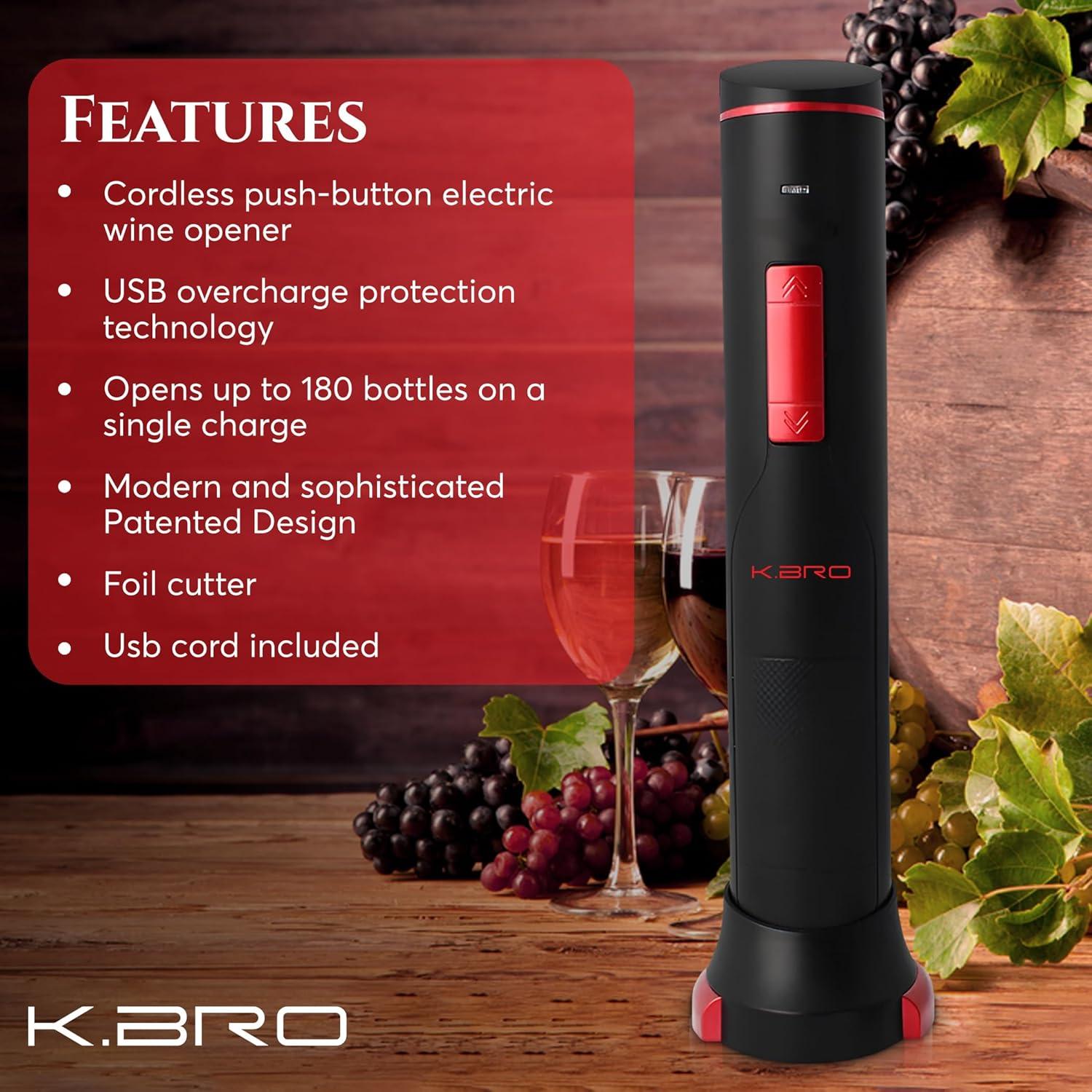 Abridor de Vino Eléctrico K.bro Recargable Negro 180 Botellas
