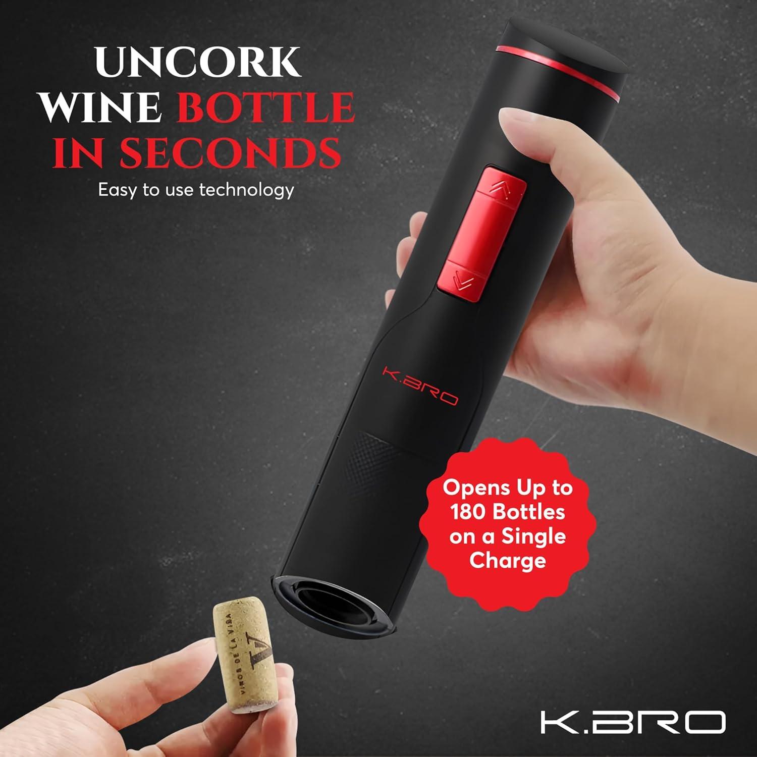 Abridor de Vino Eléctrico K.bro Recargable Negro 180 Botellas