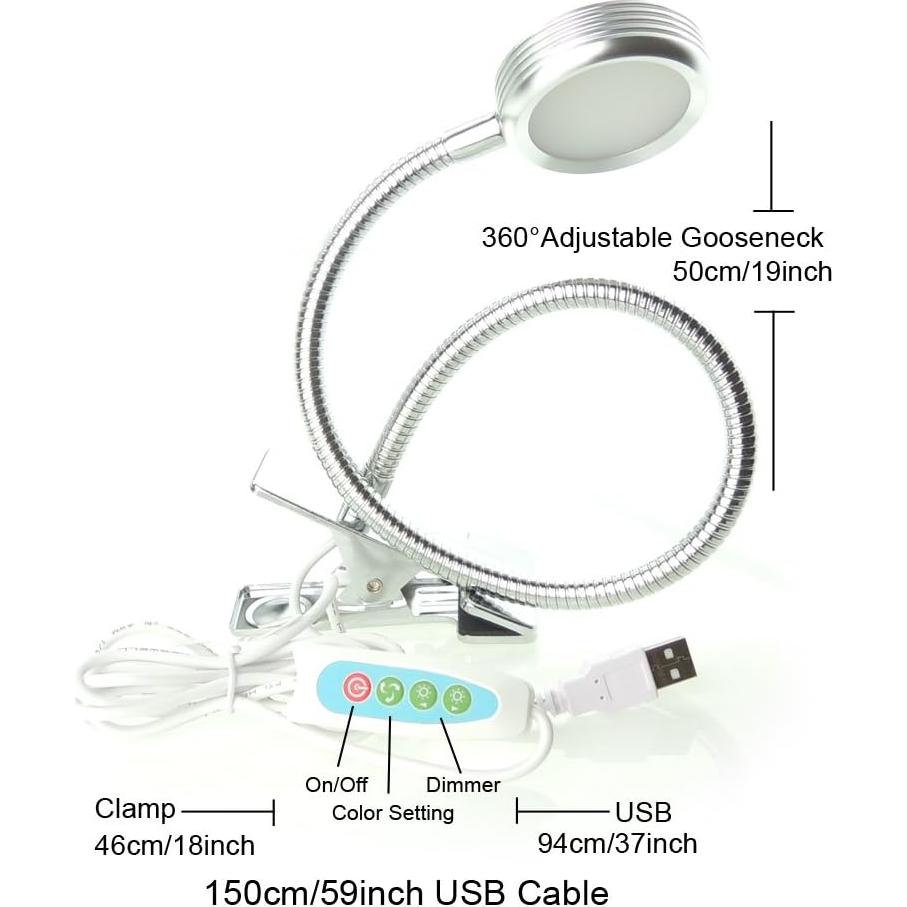 Lámpara de escritorio LED QUANS con pinza regulable 3 colores