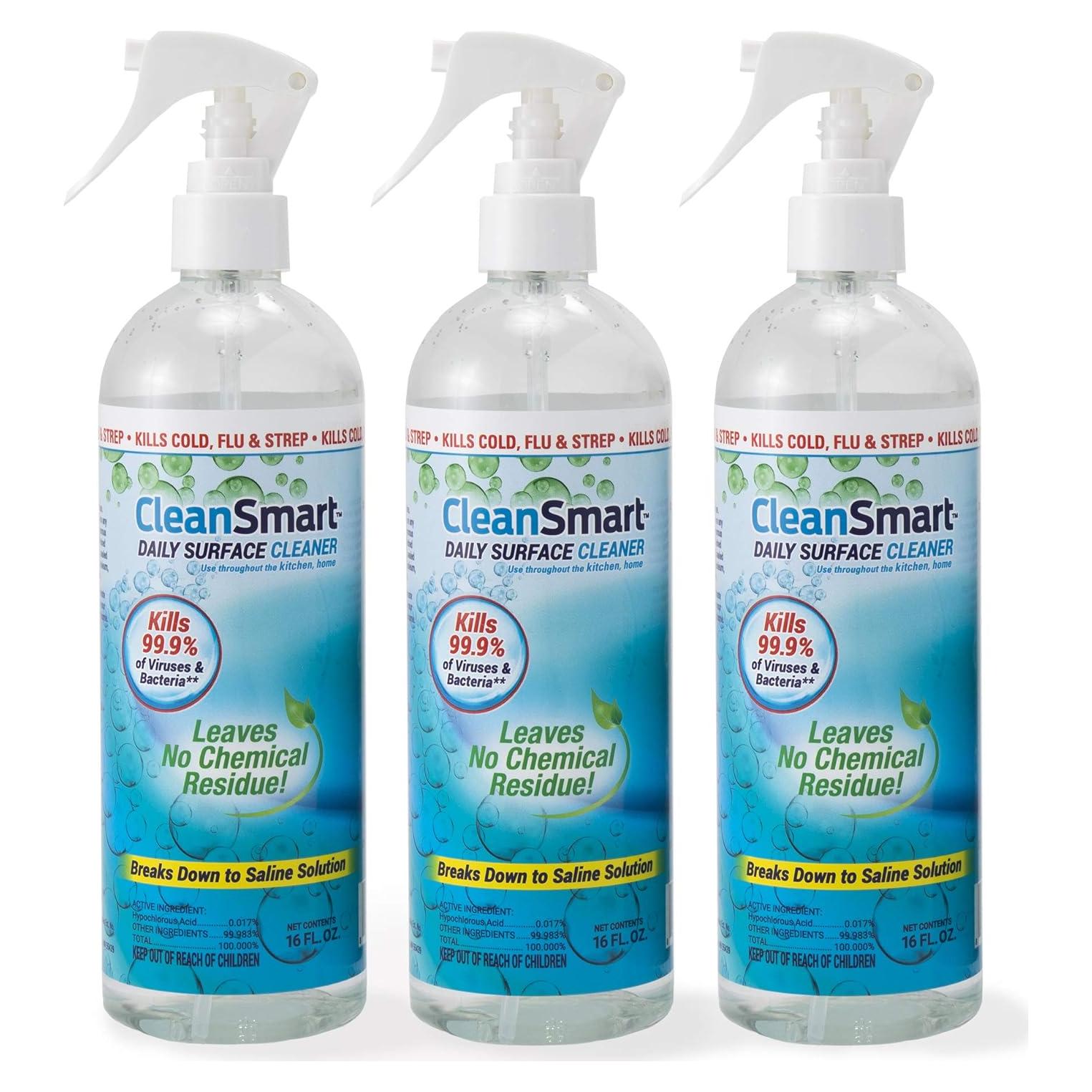 CleanSmart Spray Desinfectante 3x16 oz - Mata 99.9% Virus y Bacterias
