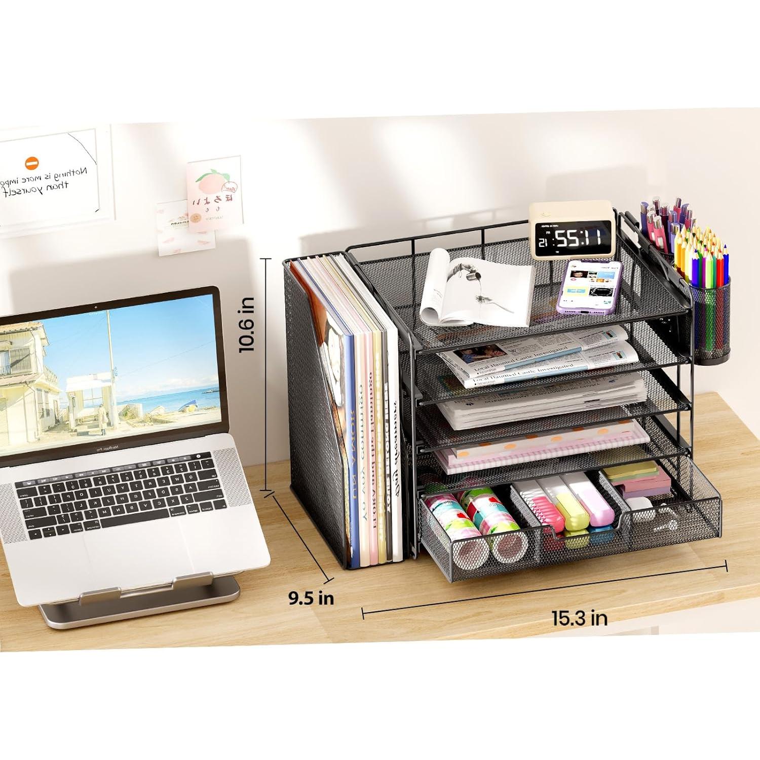 Organizador de Escritorio OPNICE 5 Niveles Metal Negro