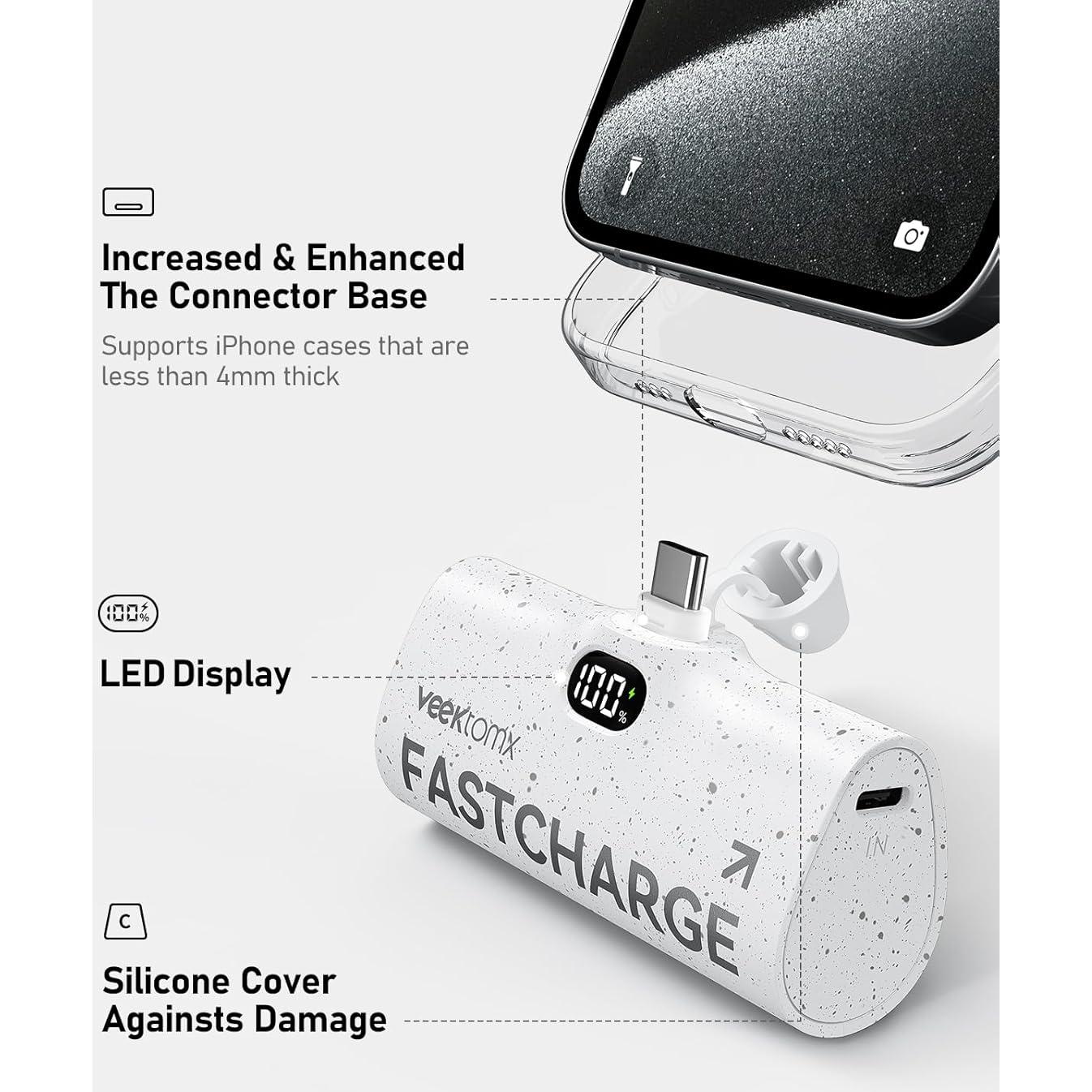 Cargador Portátil VEEKTOMX 5000mAh USB-C Carga Rápida 20W