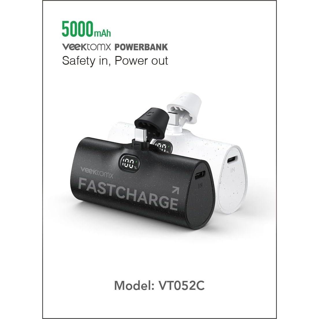 Cargador Portátil VEEKTOMX 5000mAh USB-C Carga Rápida 20W