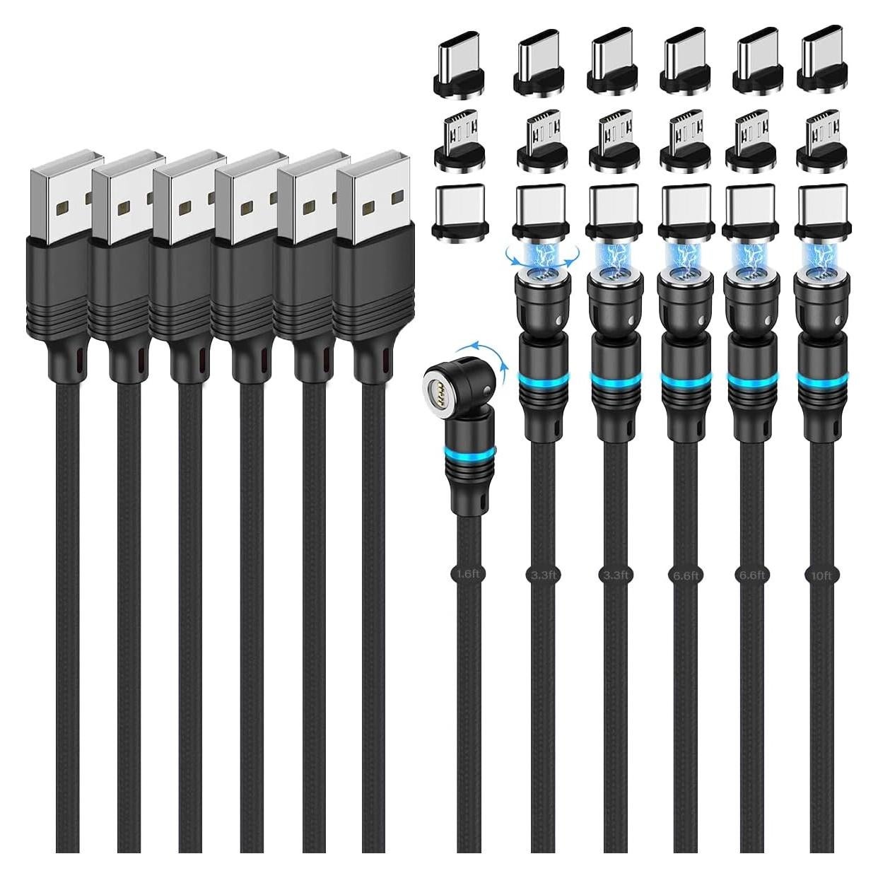 Cable de Carga Magnético 3 en 1 Losuesme 6 Piezas 3A