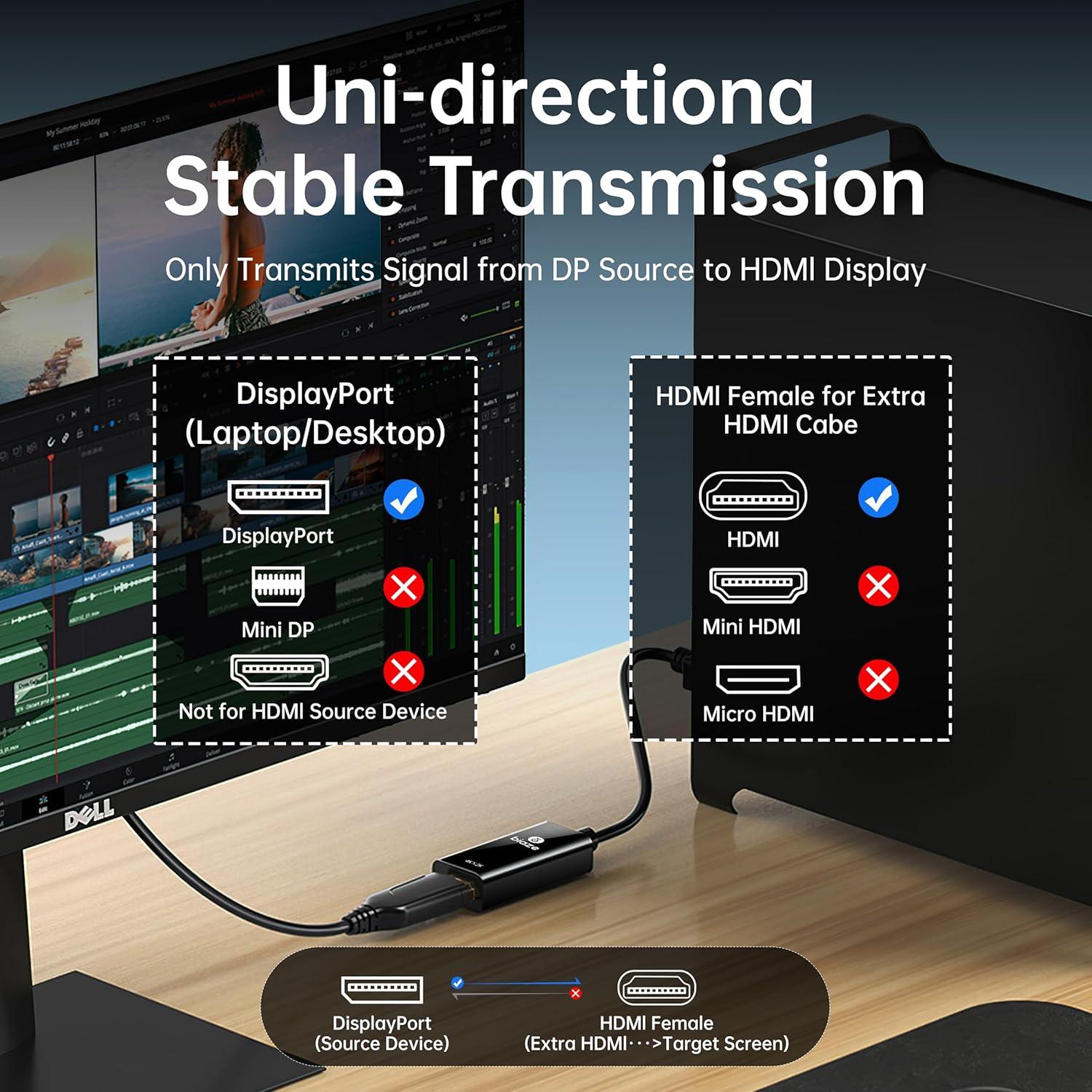 Adaptador DisplayPort a HDMI Biaze ZH39-4K, 4K 60Hz, Doble Pantalla