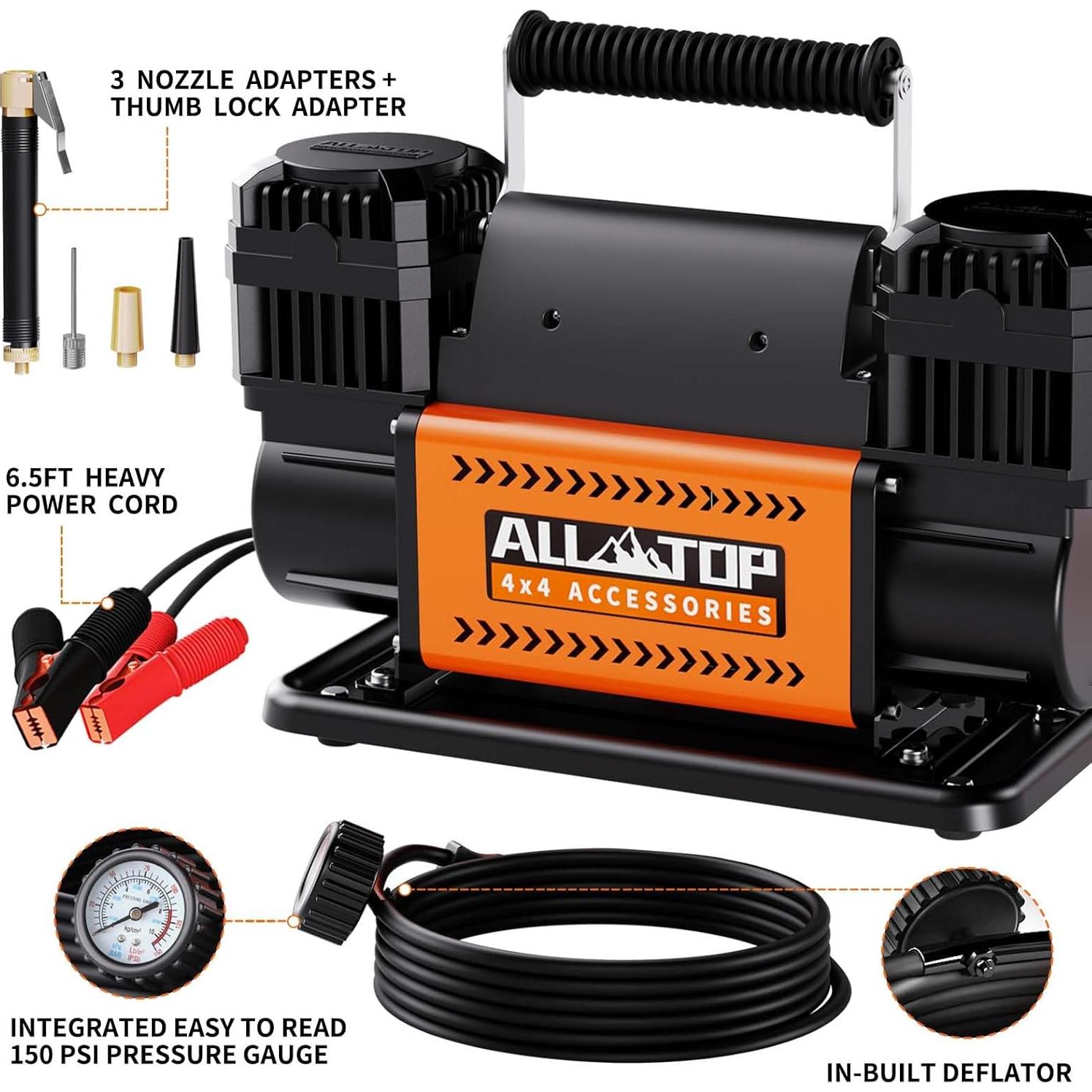 Compresor de Aire ALL-TOP Doble Cilindro 12V 350 LPM 150 PSI