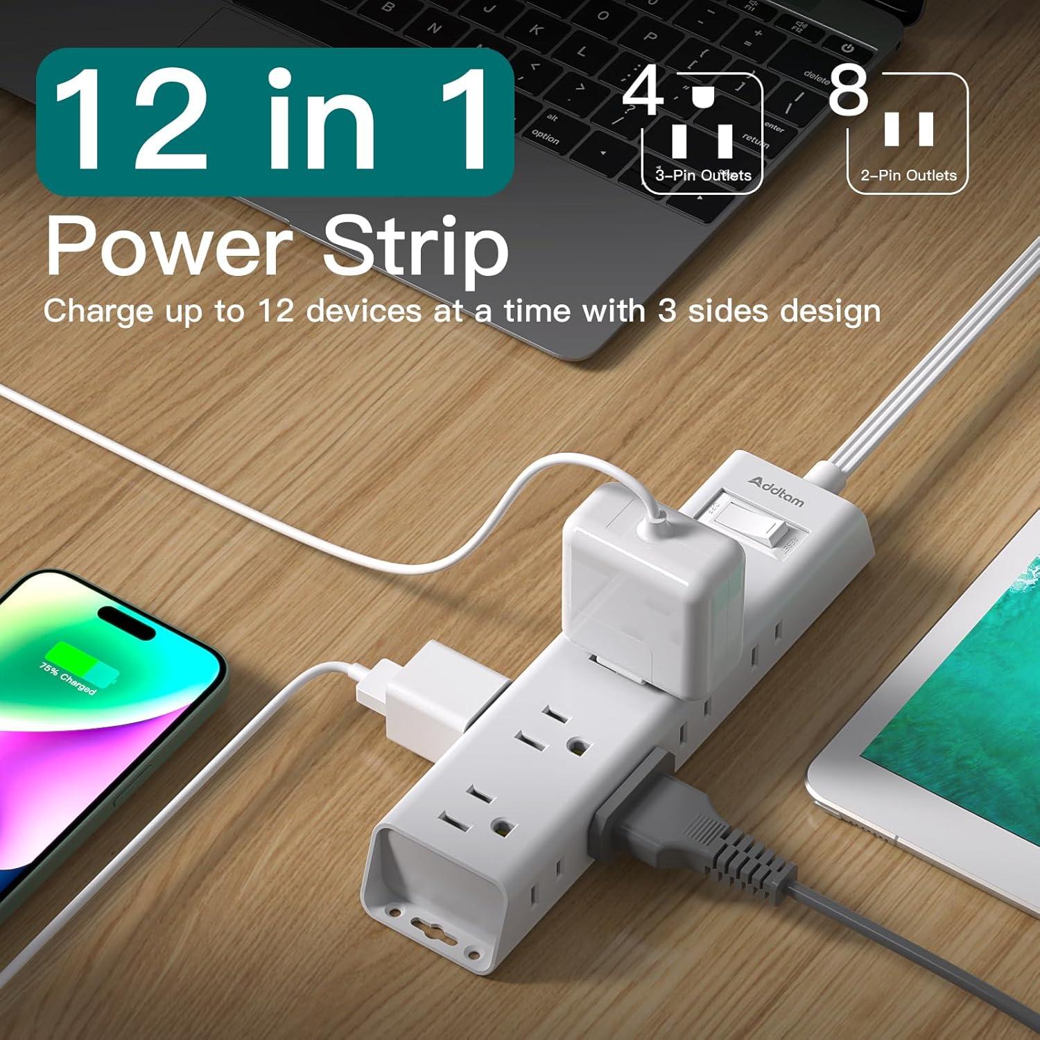 Regleta de Enchufes Addtam 12 Salidas 1 Pie Blanca con Protección